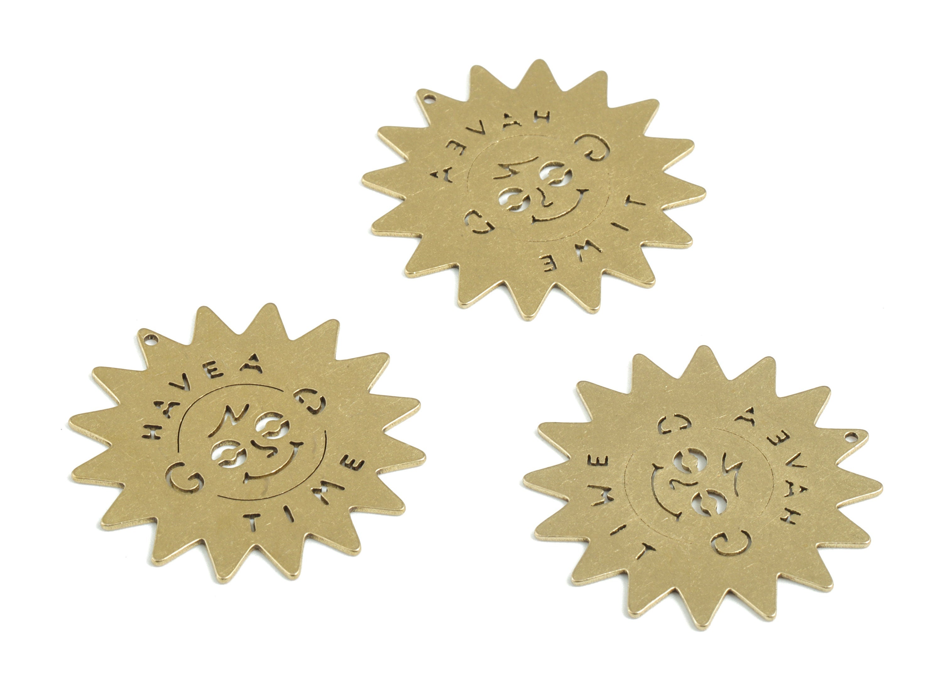 Brass Have A Time Sun Baby Earring Charms - Raw Brass Baby Face Sun Pendant - Jewelry Supplies - 25.16x25.15x0.61mm - PPM3211 - DOMEDBAZAAR