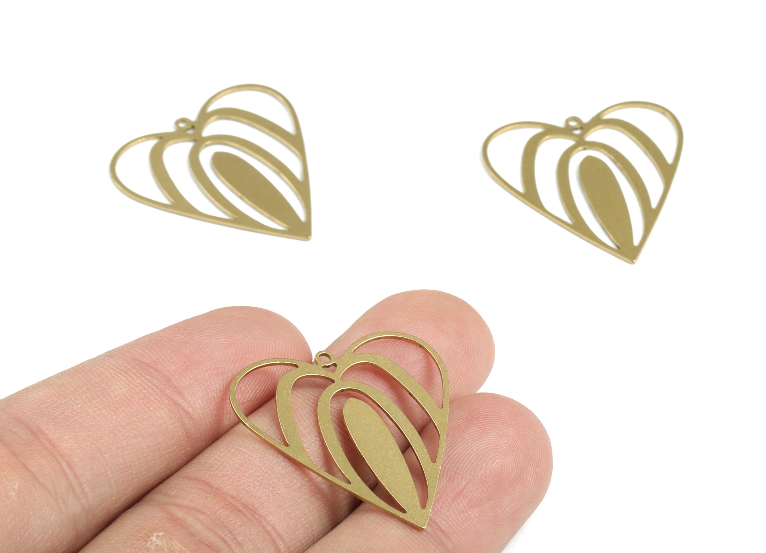 Brass Heart Earring Charms - Raw Brass Heart Pendant - Earrings Finding - Jewelry Supplies - 28.87x26.95x0.68mm - PPM3238 - DOMEDBAZAAR