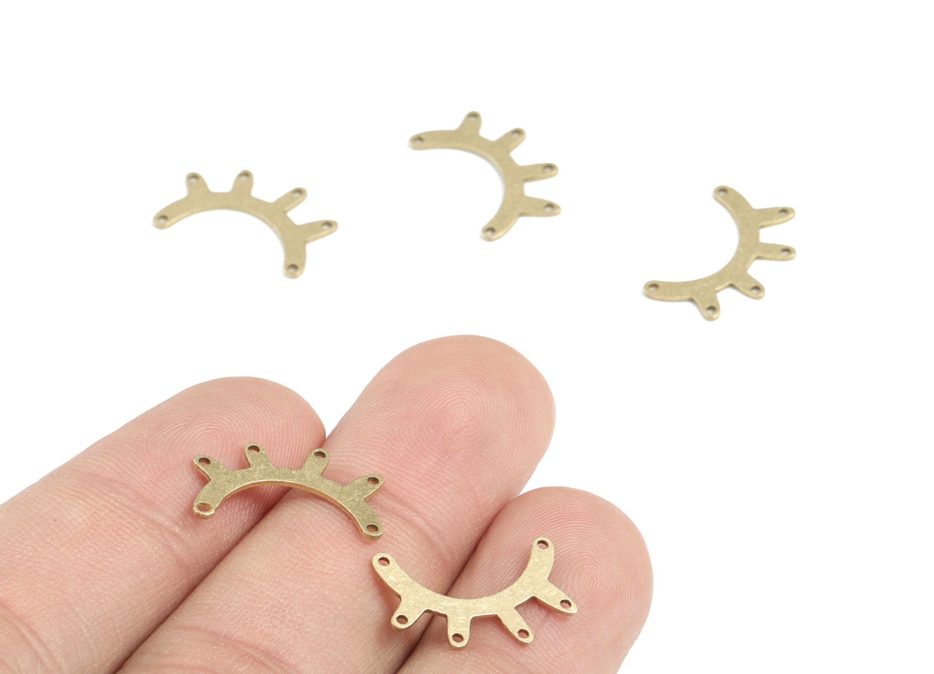Brass Eyelash Earring Connector - Raw Brass Eyelash Earring Charms and Pendant - 6 Holes - Jewelry Supplies - 16.59x10.89x0.61mm - PPM3218 - DOMEDBAZAAR