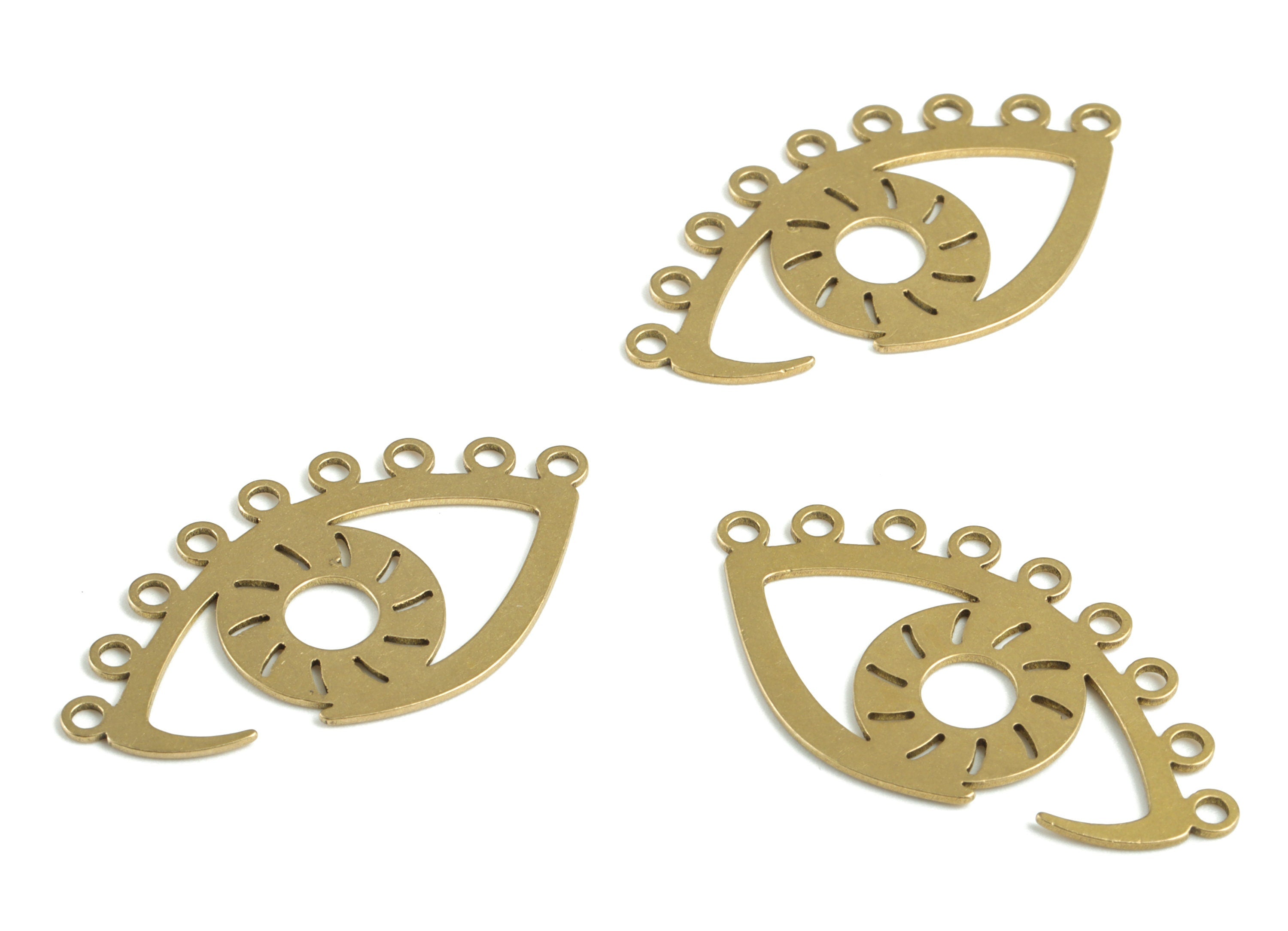 Brass Eye Earring Connector - Raw Brass Eyelash Earring Charms and Pendant - 9 Holes - Jewelry Supplies - 32.25x17.9x0.61mm - PPM3260 - DOMEDBAZAAR