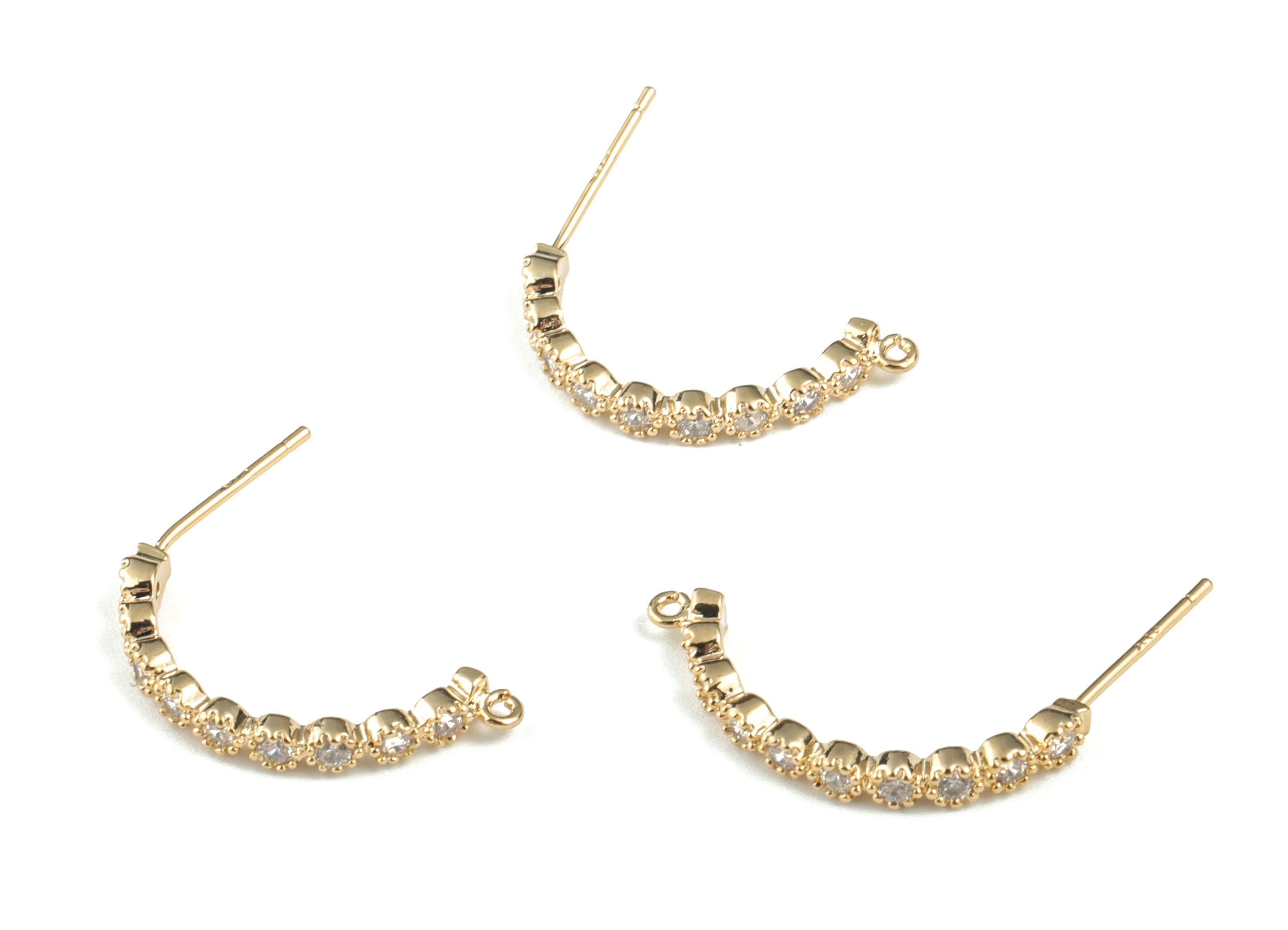 Brass C Earring Post - Zircon C Stud - 18K Real Gold Plated Brass Stud - Jewelry Supplies - 23.95x2.88 x2mm - RGP1134 - DOMEDBAZAAR