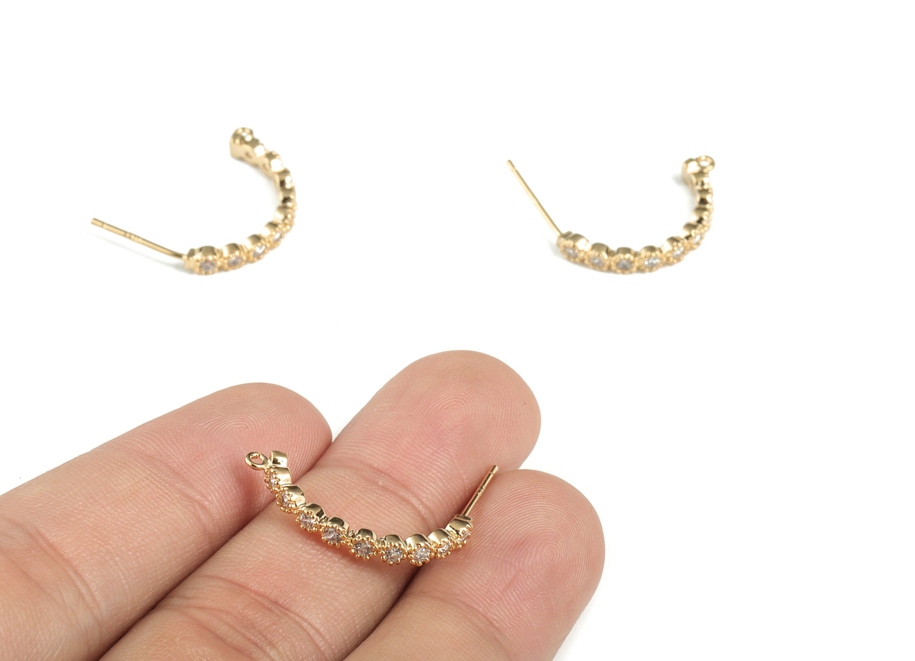 Brass C Earring Post - Zircon C Stud - 18K Real Gold Plated Brass Stud - Jewelry Supplies - 23.95x2.88 x2mm - RGP1134 - DOMEDBAZAAR