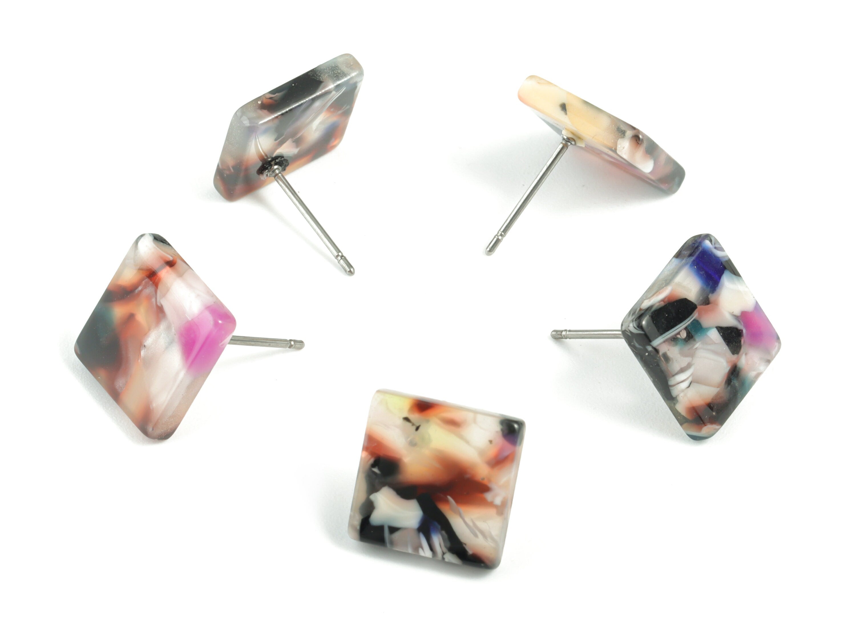 Acetate Square Earring Stud - Acrylic Square Earring Post - No Hole - Earring Post - Color Code: A11 - 11.7x11.7x2.6mm - AC1140D-O - DOMEDBAZAAR