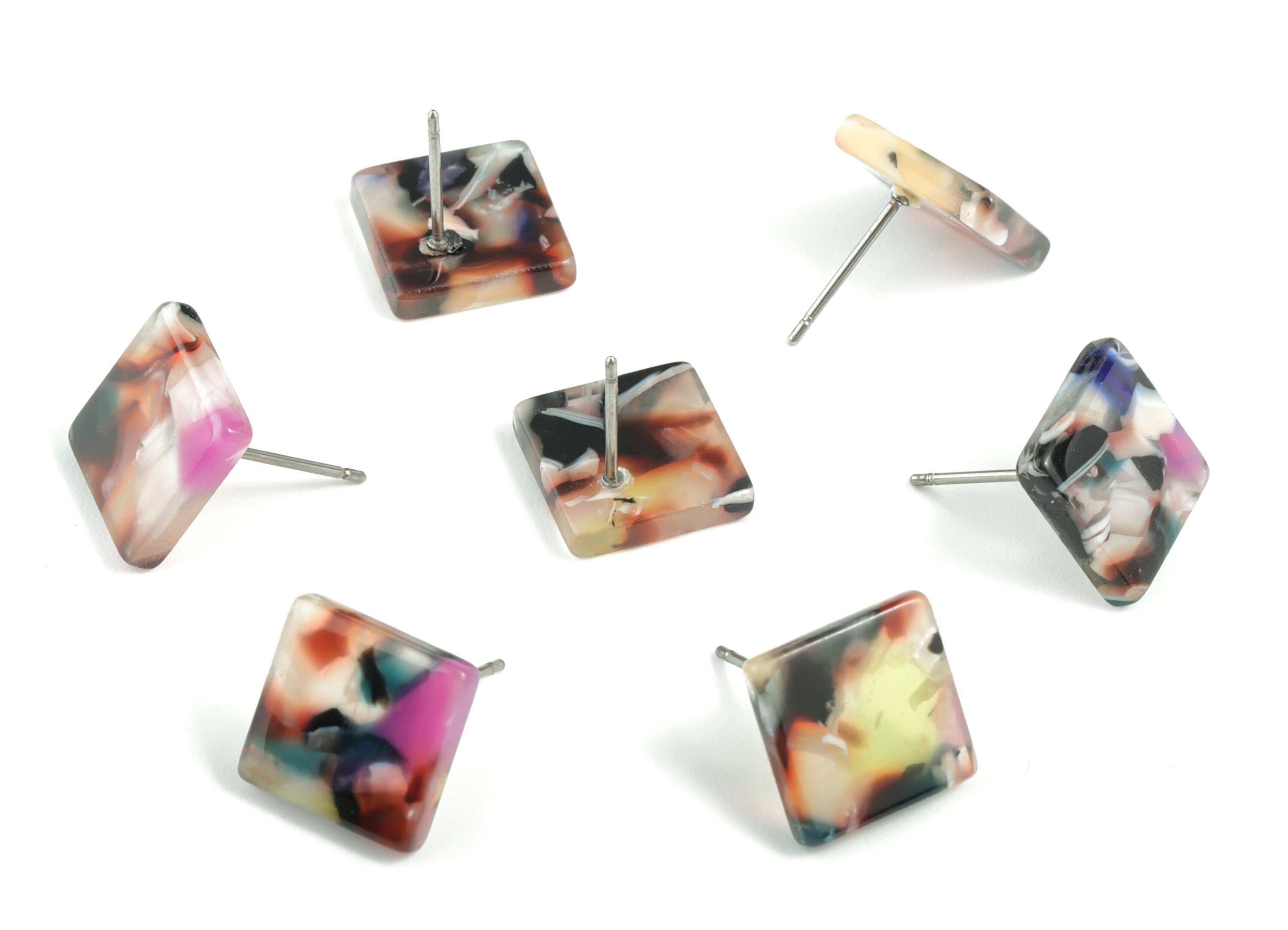 Acetate Square Earring Stud - Acrylic Square Earring Post - No Hole - Earring Post - Color Code: A11 - 11.7x11.7x2.6mm - AC1140D-O - DOMEDBAZAAR