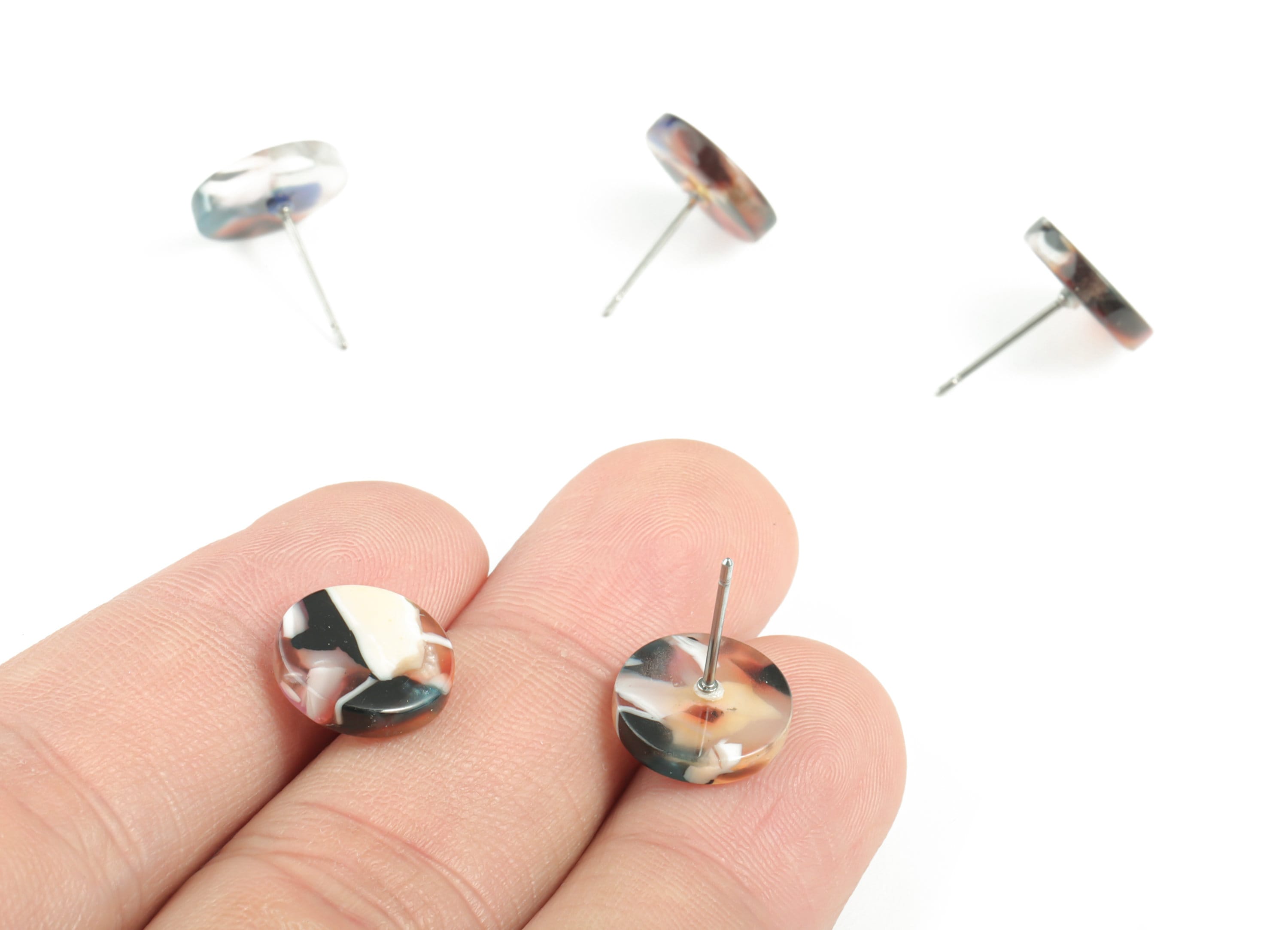 Acetate Round Earring Stud - Round Earring Post and Stud - No Hole - Earring Findings - Color Code: A60 - 11.7x11.7x2.6mm - AC1139D-O - DOMEDBAZAAR
