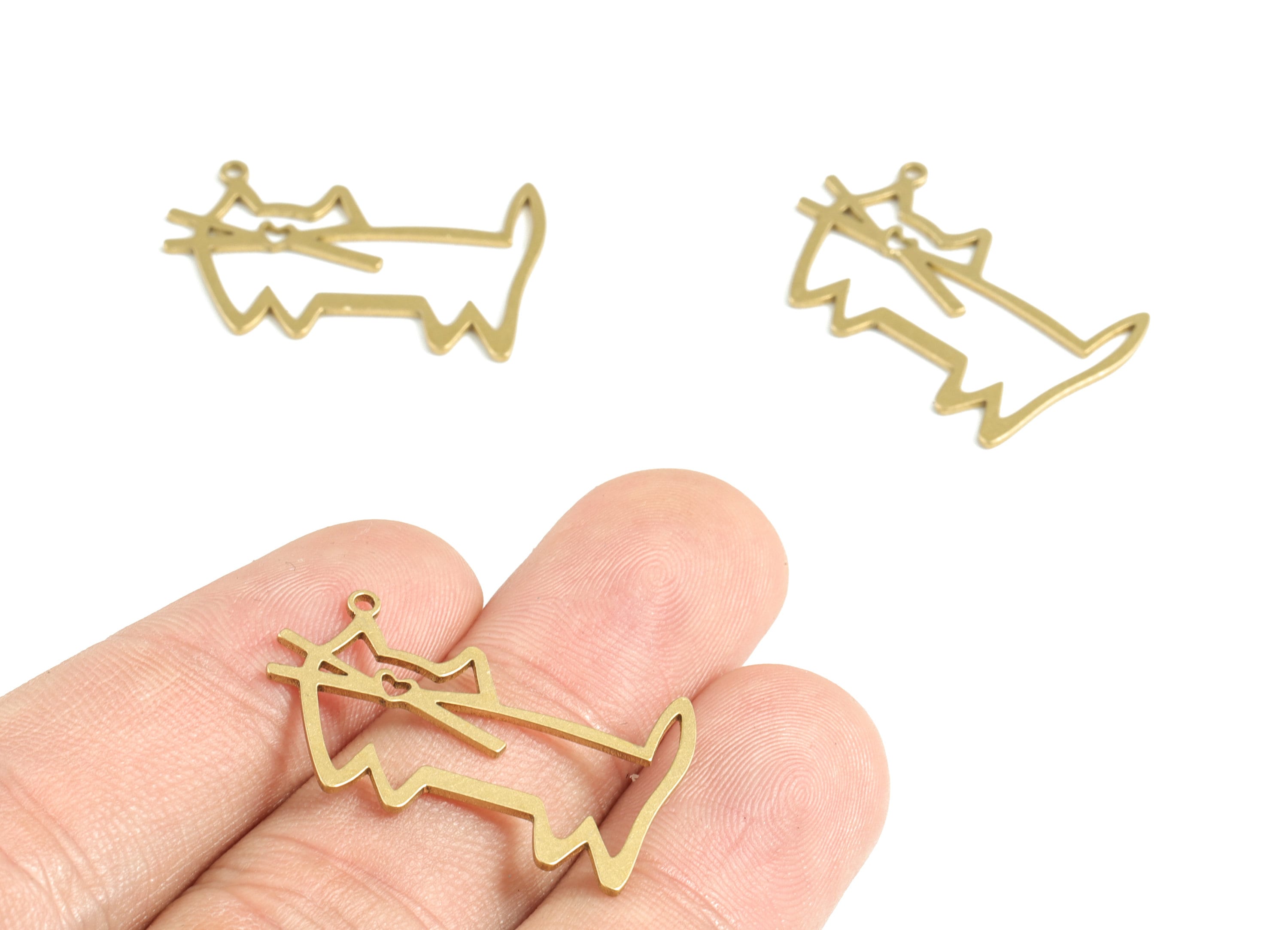 Brass Cat Earring Charms - Raw Brass Cat Pendant - Earrings Finding - Jewelry Supplies - 28.76x18.11x0.86mm - PPM3139 - DOMEDBAZAAR
