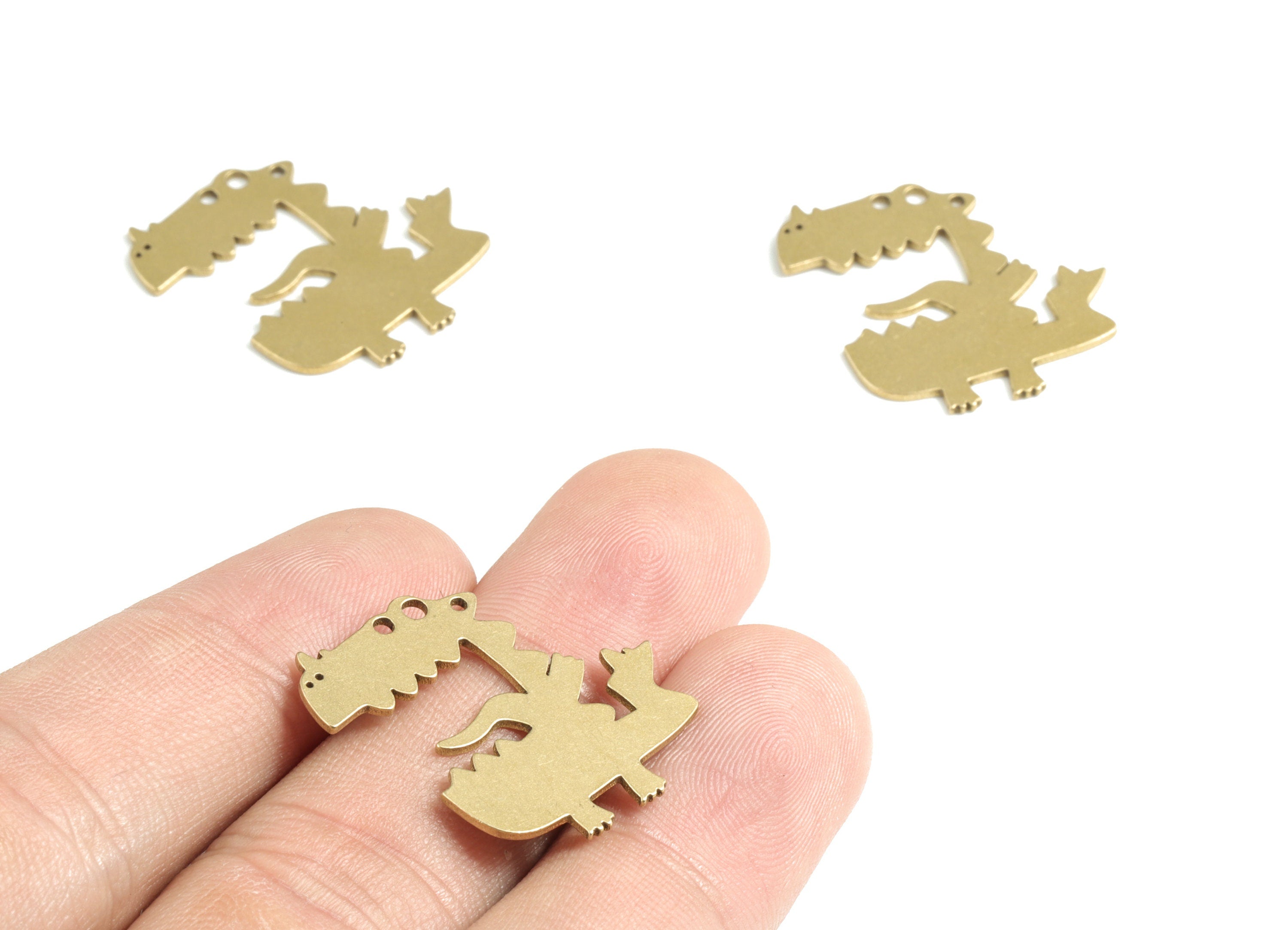 Brass Crocodile Earring Charms - Raw Brass Alligator Pendant - Earrings Finding - Jewelry Supplies - 24.33x22.53x0.84mm - PPM3118 - DOMEDBAZAAR