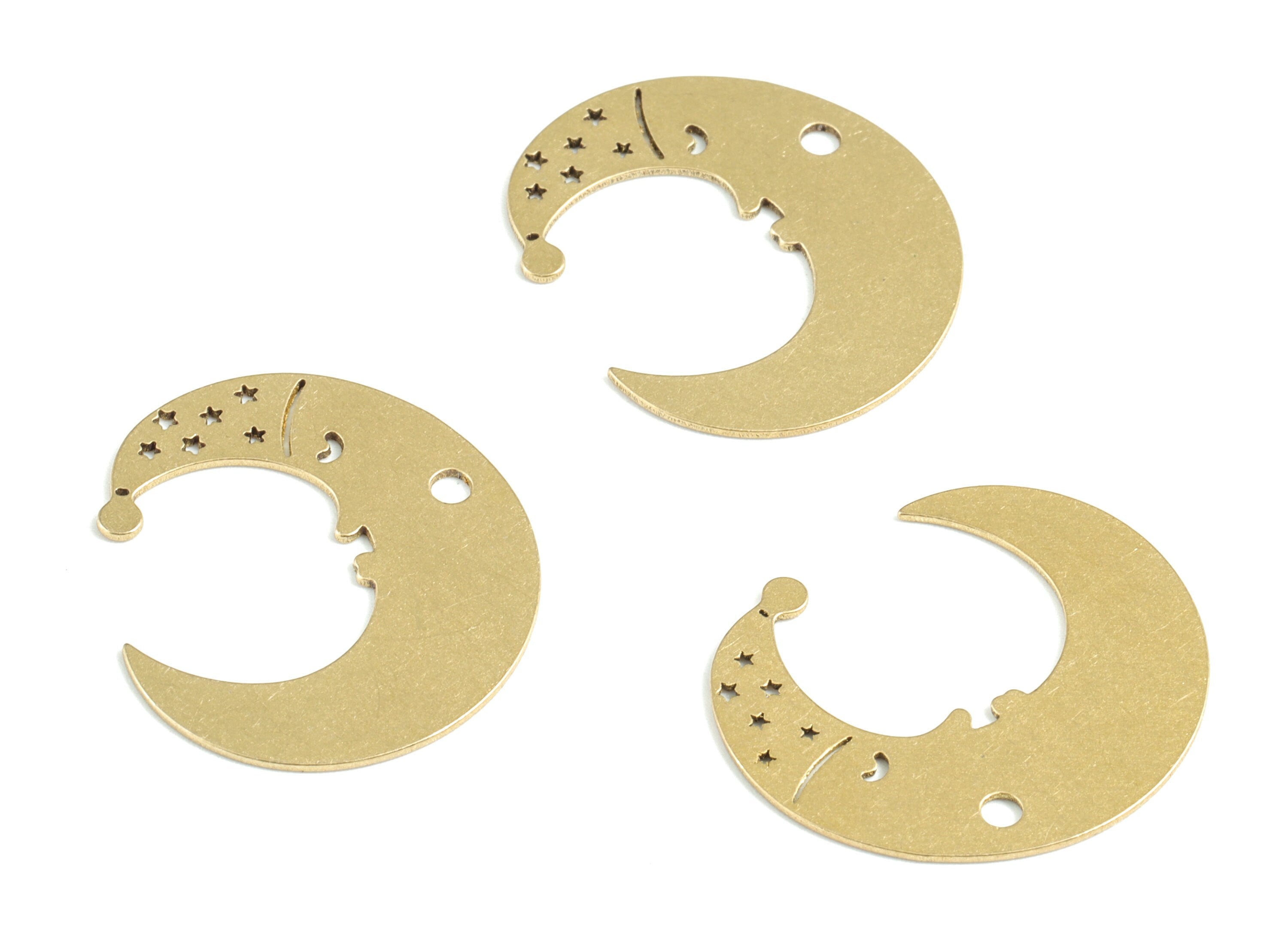 Brass Sleepy Crescent Earring Charms - Raw Brass Sleeping Moon Pendant - Earrings Finding - Jewelry Supplies - 24.98x21.46x0.62mm - PPM3163 - DOMEDBAZAAR
