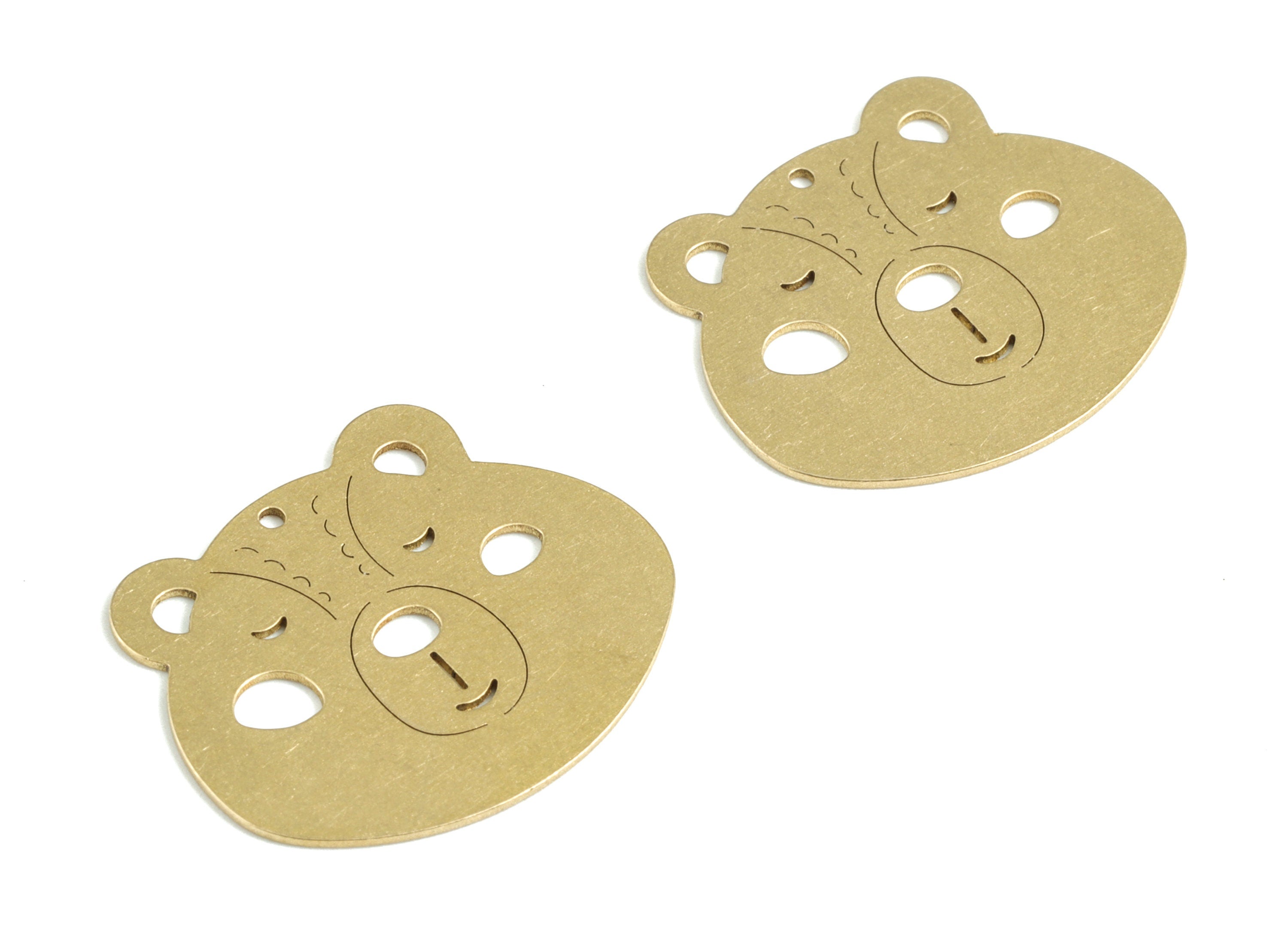 Brass Panda Head Earring Charms - Raw Brass Bear Head Pendant - Earrings Finding - Jewelry Supplies - 25.05x21.01x0.61mm - PPM3155 - DOMEDBAZAAR