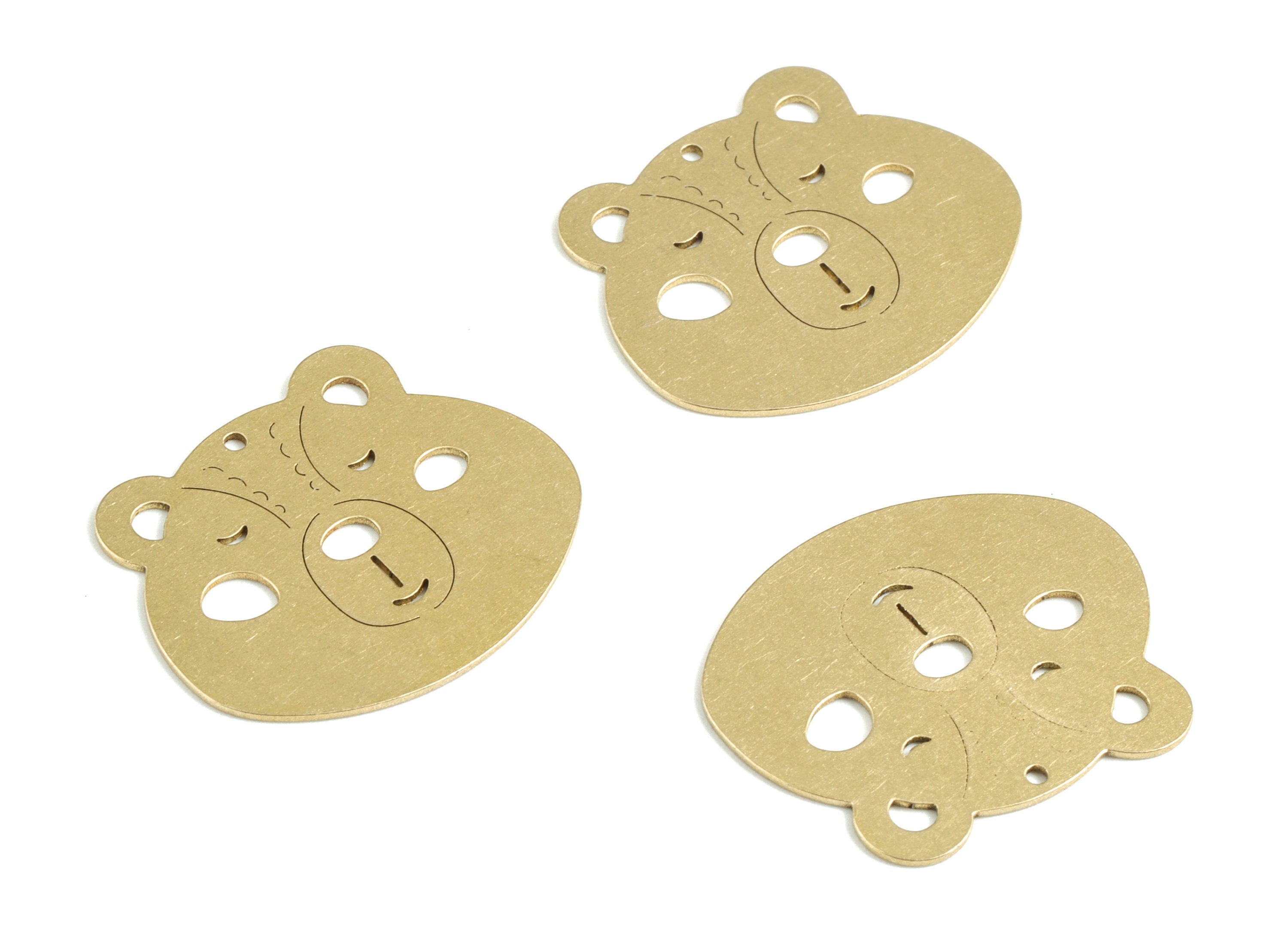 Brass Panda Head Earring Charms - Raw Brass Bear Head Pendant - Earrings Finding - Jewelry Supplies - 25.05x21.01x0.61mm - PPM3155 - DOMEDBAZAAR