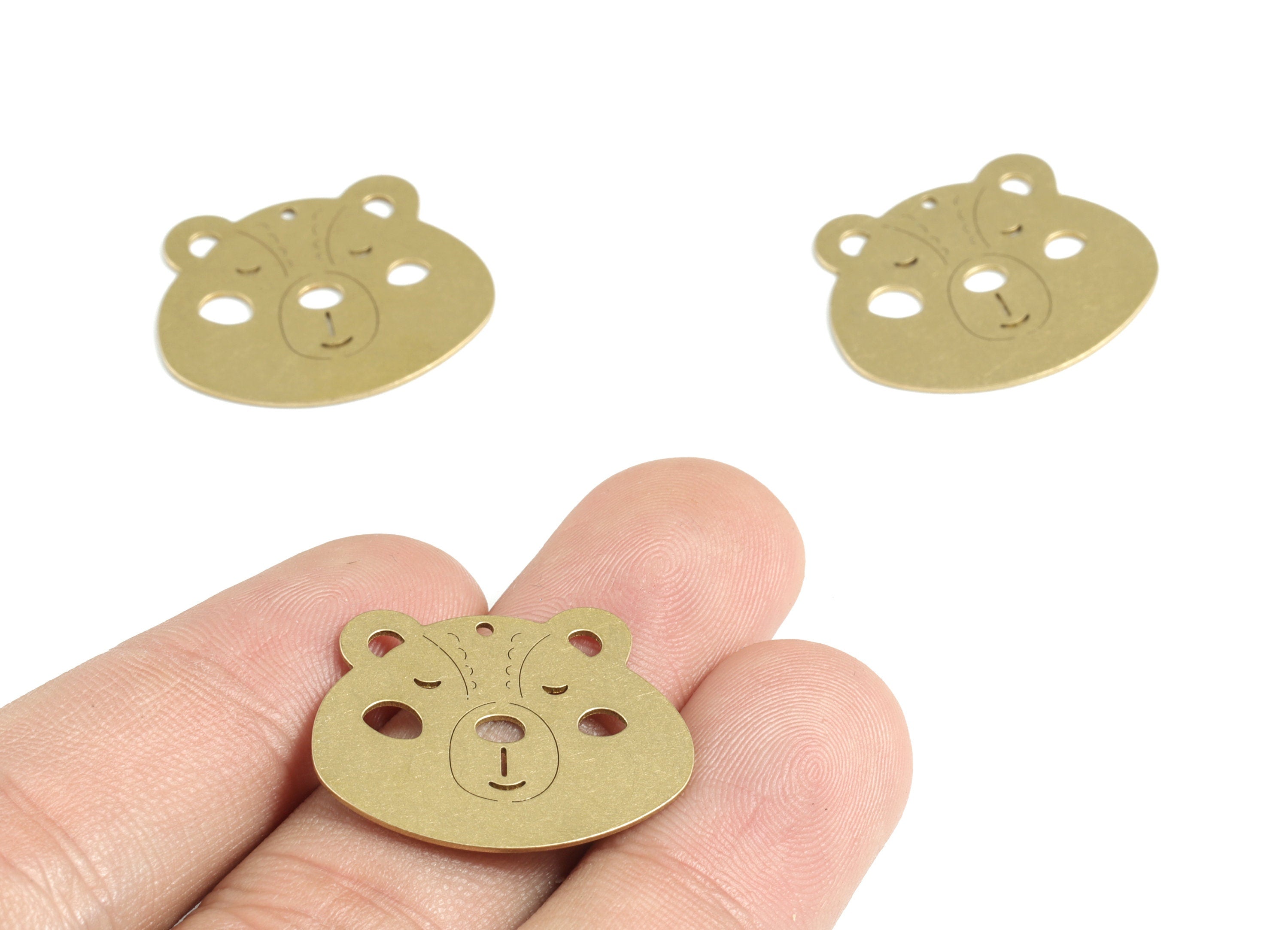 Brass Panda Head Earring Charms - Raw Brass Bear Head Pendant - Earrings Finding - Jewelry Supplies - 25.05x21.01x0.61mm - PPM3155 - DOMEDBAZAAR