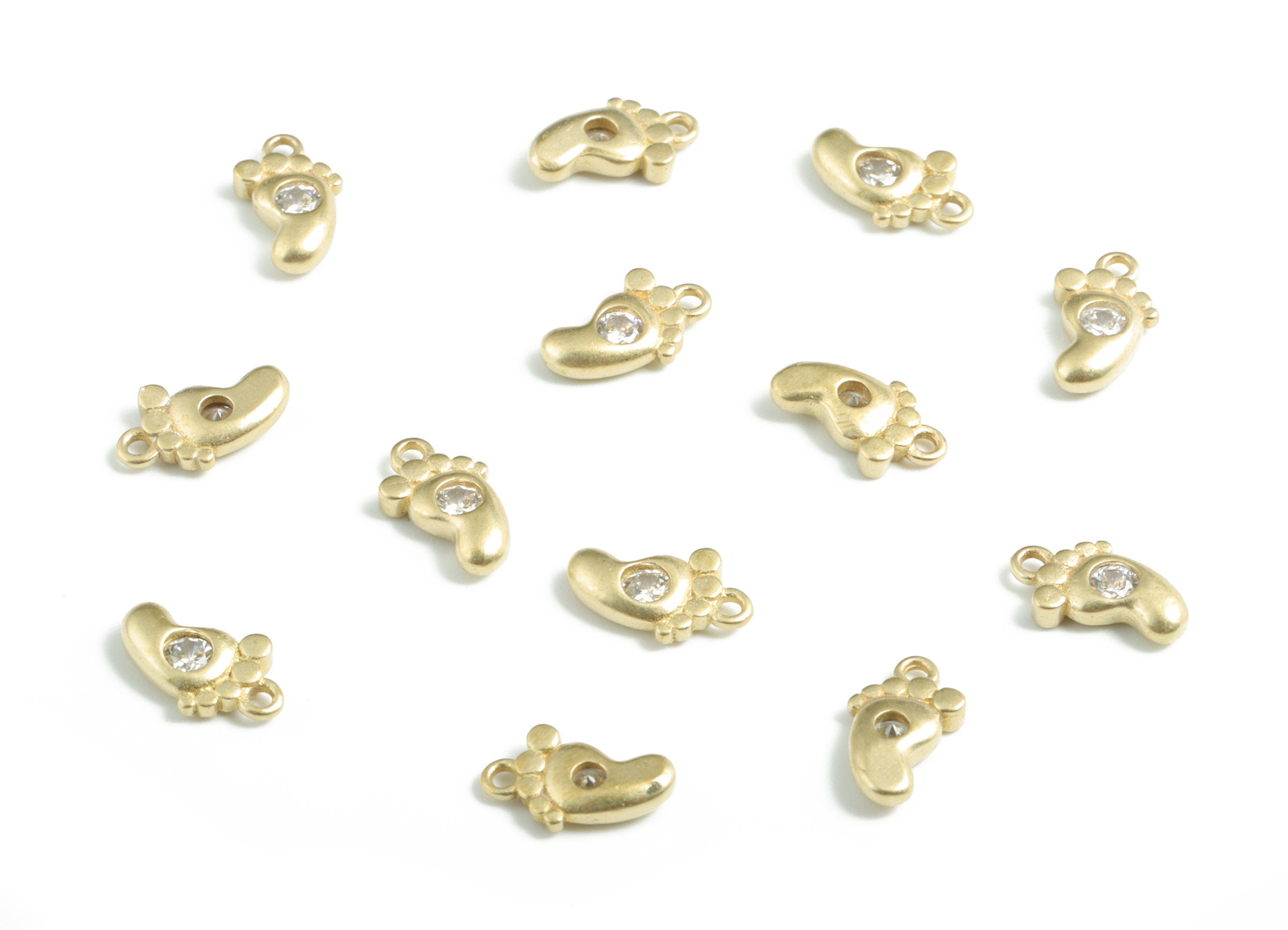 Brass Foot Earring Charms With Zircons - Raw Brass Foot Pendant - Earrings Finding - Jewelry Supplies - 10.53x5.97x2.47mm - PP3586 - DOMEDBAZAAR