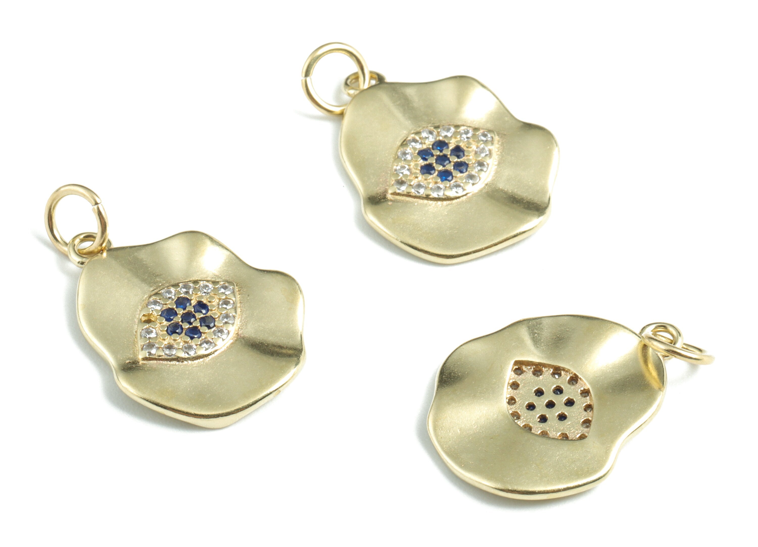 Brass Eye Earring Charms With Zircons - Raw Brass Eye Pendant - Earrings Finding - Jewelry Supplies - 21.09x14.3x2mm - PP3582 - DOMEDBAZAAR