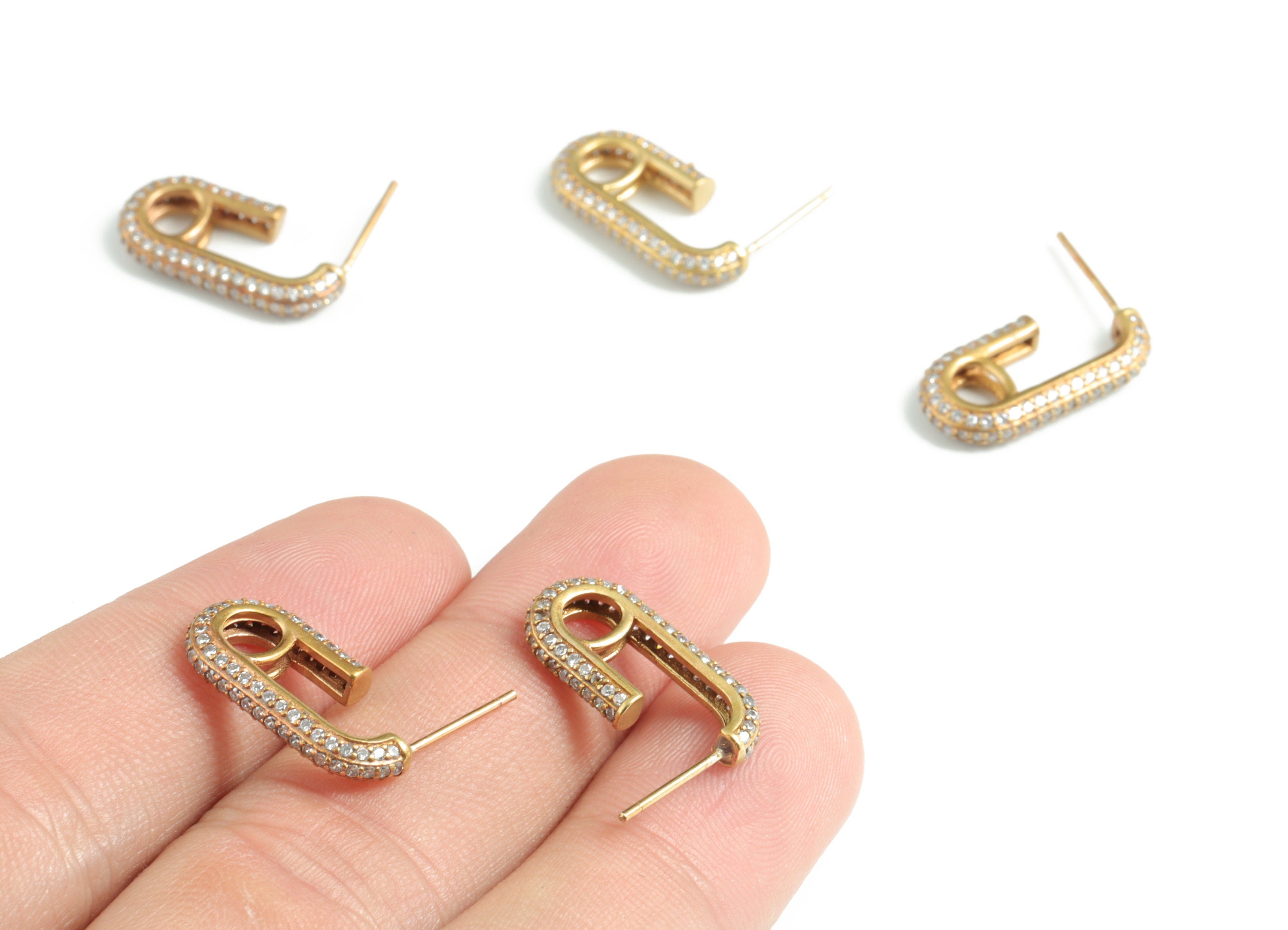 Brass Oval Earring Stud Whit Zironn - Raw Brass Oval Earring Post - Earring Post - Jewelry Supplies - 19.62x16.05x3.12mm - PP3590 - DOMEDBAZAAR