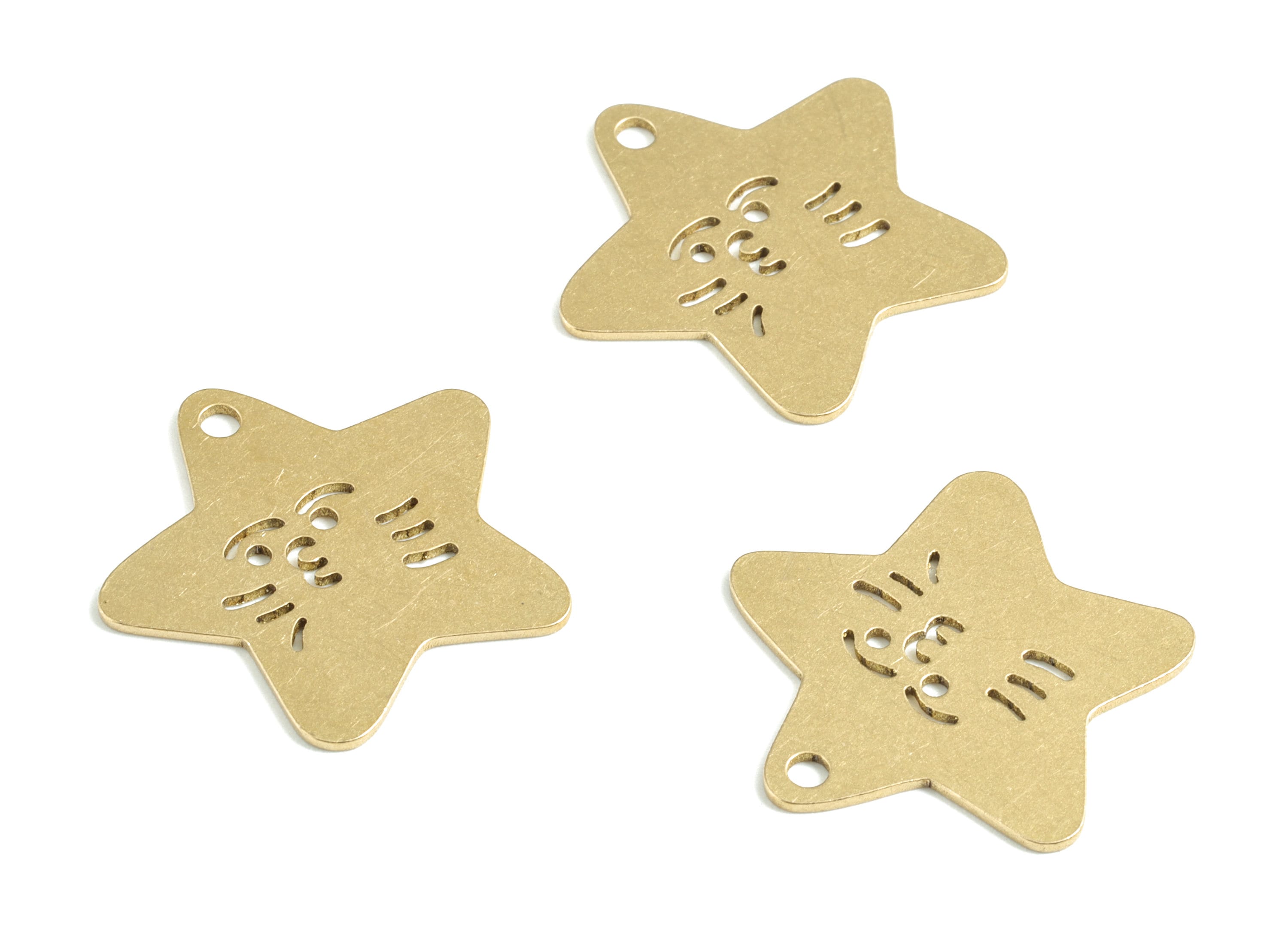 Brass Star Face Earring Charms - Raw Brass Star Face Pendant - Earrings Finding - Jewelry Supplies - 24.09x23.76x0.82mm - PPM3119 - DOMEDBAZAAR