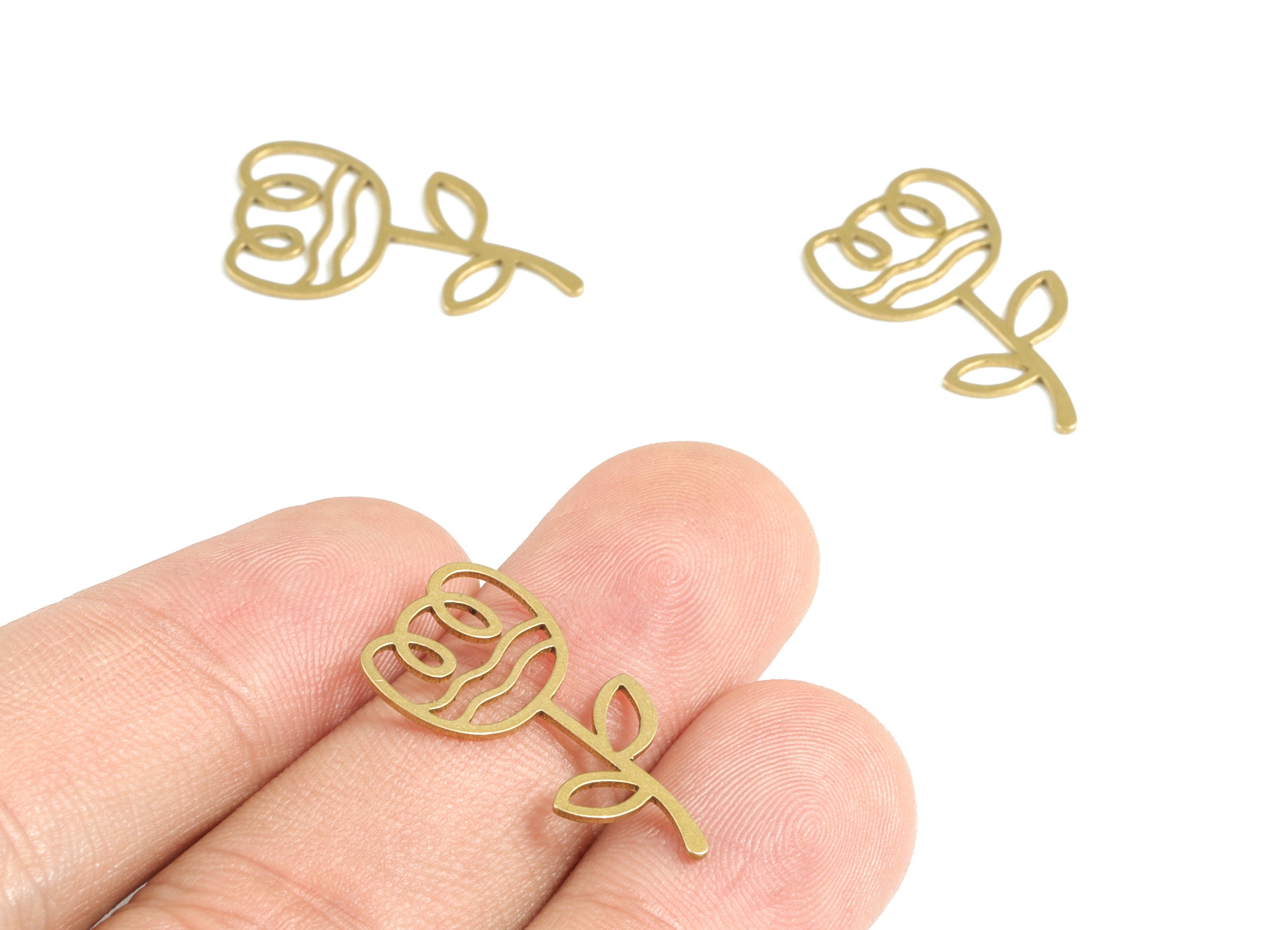 Brass Flower Earring Charms - Raw Brass Flower Pendant - Earrings Finding - Jewelry Supplies - 23.83x13.89x0.6mm - PPM3137 - DOMEDBAZAAR