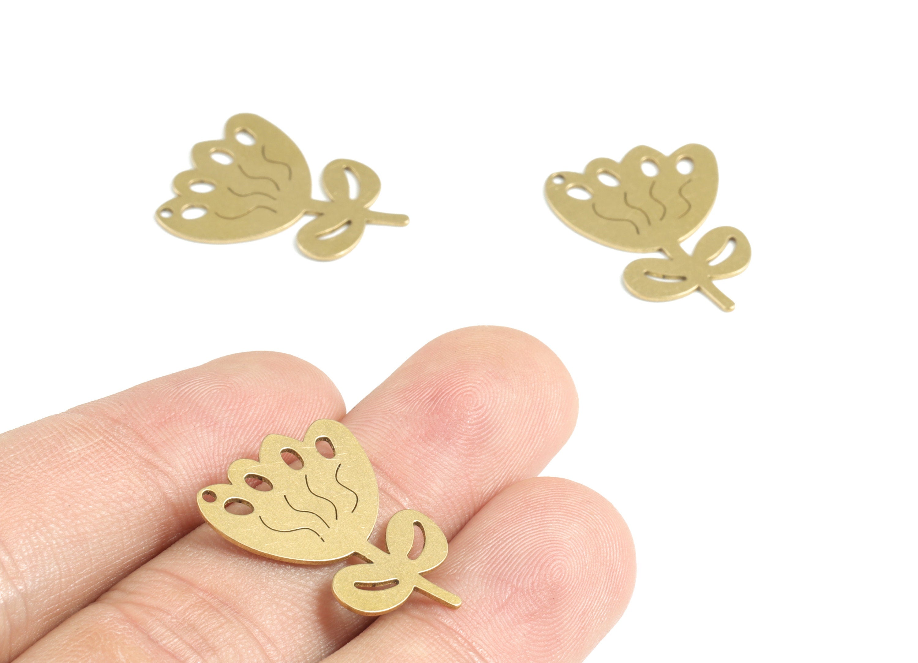 Brass Flower Earring Charms - Raw Brass Flower Pendant - Earrings Finding - Jewelry Supplies - 23.91x17.93x0.94mm - PPM3164 - DOMEDBAZAAR
