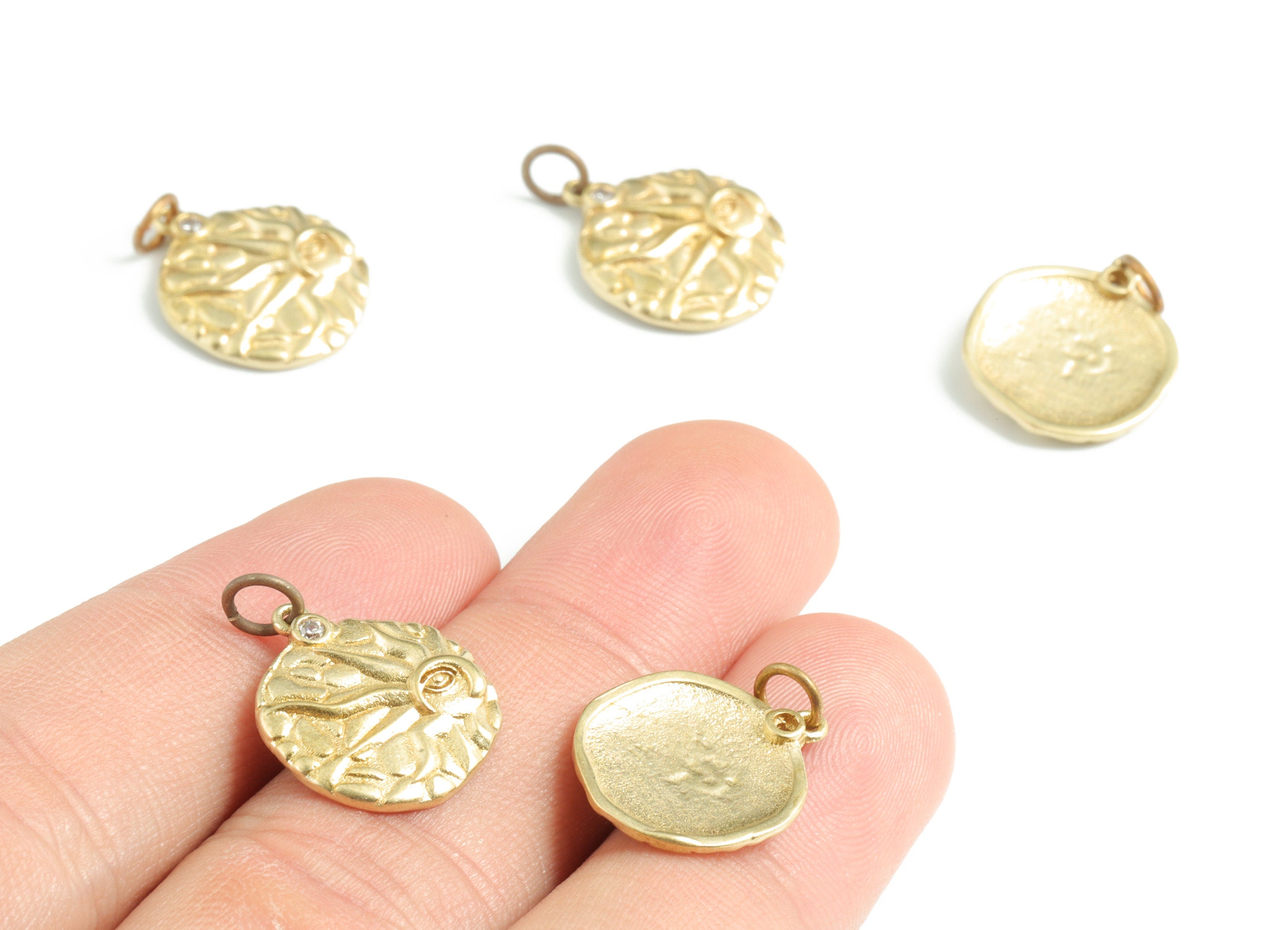 Brass Circle Sun Earring Charms With Zircon - Raw Brass Sun Round Pendant - Earrings Finding - Jewelry Supplies - 21.1x15.26x2.73mm - PP3585 - DOMEDBAZAAR
