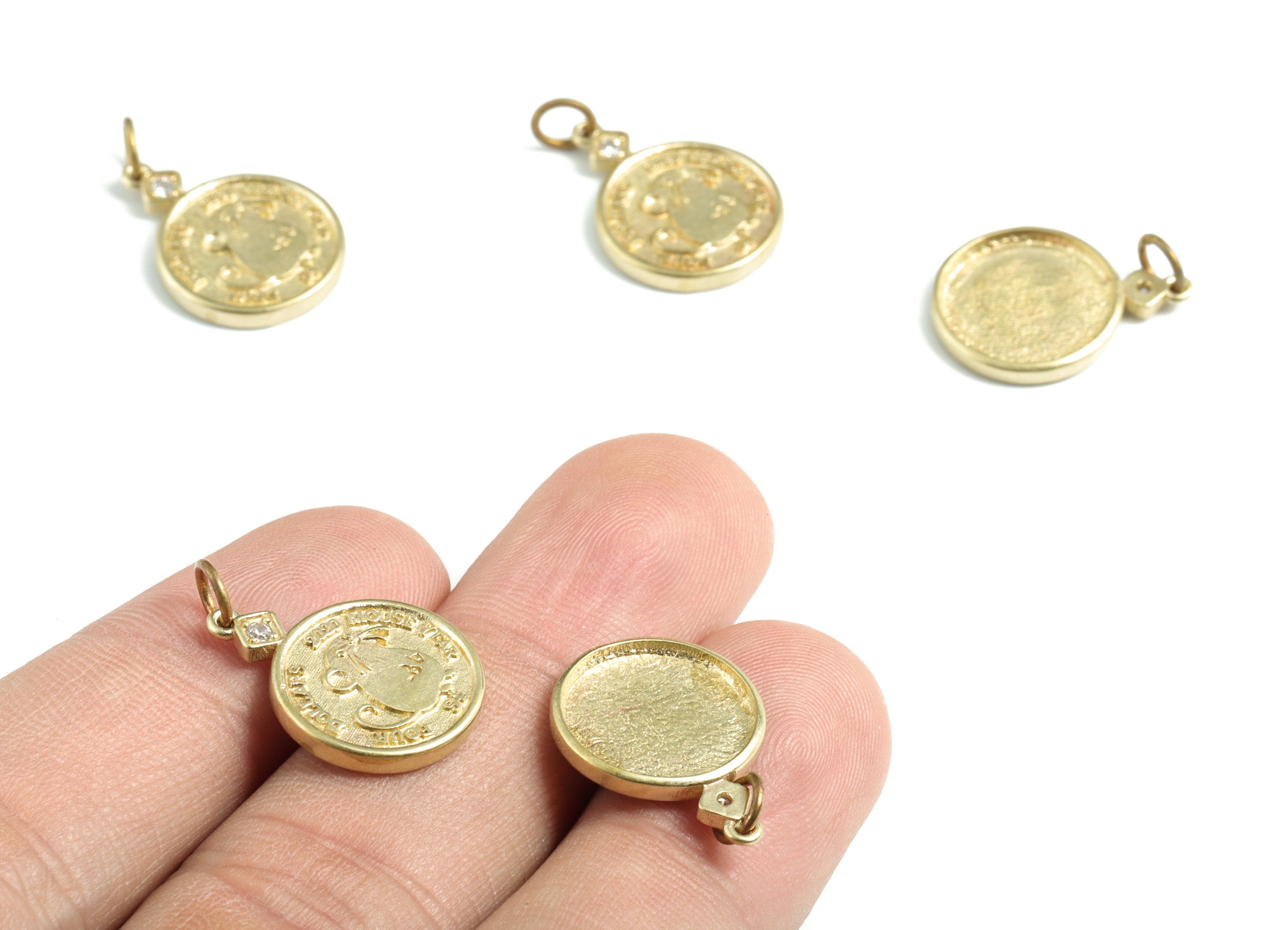 Brass Mini Coin Earring Charms - Raw Brass Circle Round Pendant - Earring Findings - Jewelry Supplies - 22.76x14.33x2.12mm - PP3579 - DOMEDBAZAAR