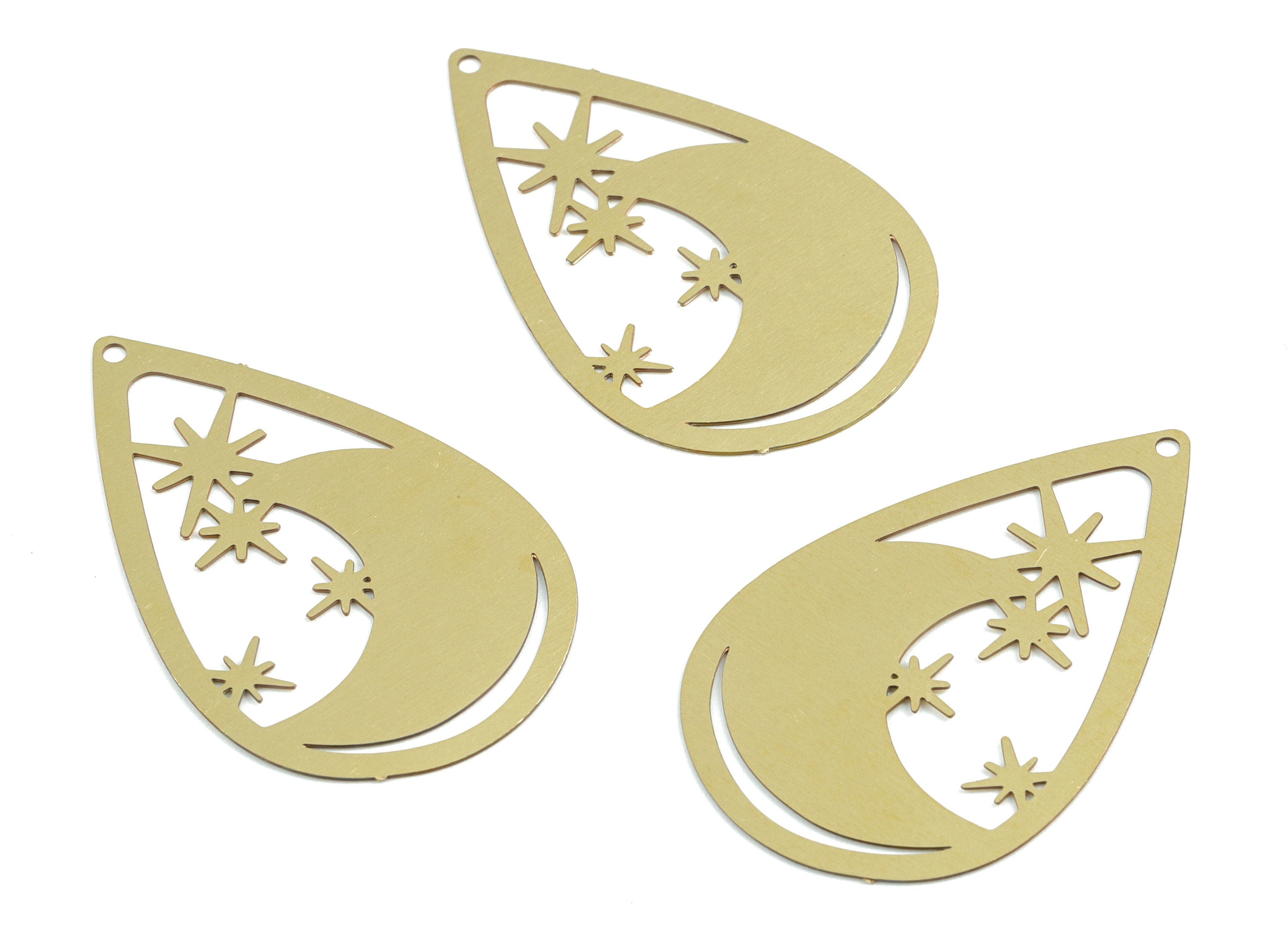 Brass Crescent Stars Earring Charms - Raw Brass Drop Stars Moon Pendant - Earring Findings - Jewelry Supplies - 37.91x23.89x0.3mm - JJB6296 - DOMEDBAZAAR