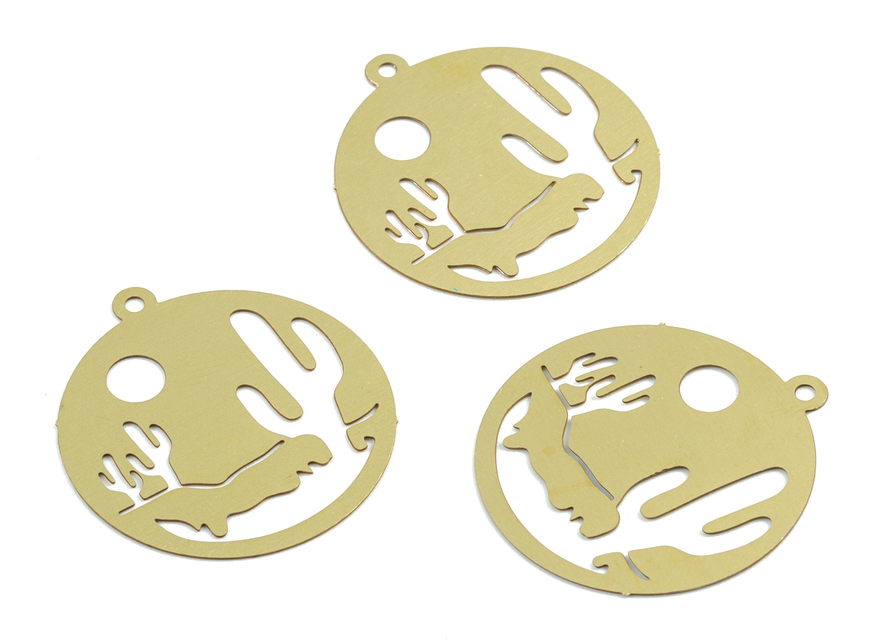 Brass Cactus Circle Earring Charms - Raw Brass Cactus Round Pendant - Earring Findings - Jewelry Supplies - 27.3x25x0.3mm - JJB6301 - DOMEDBAZAAR