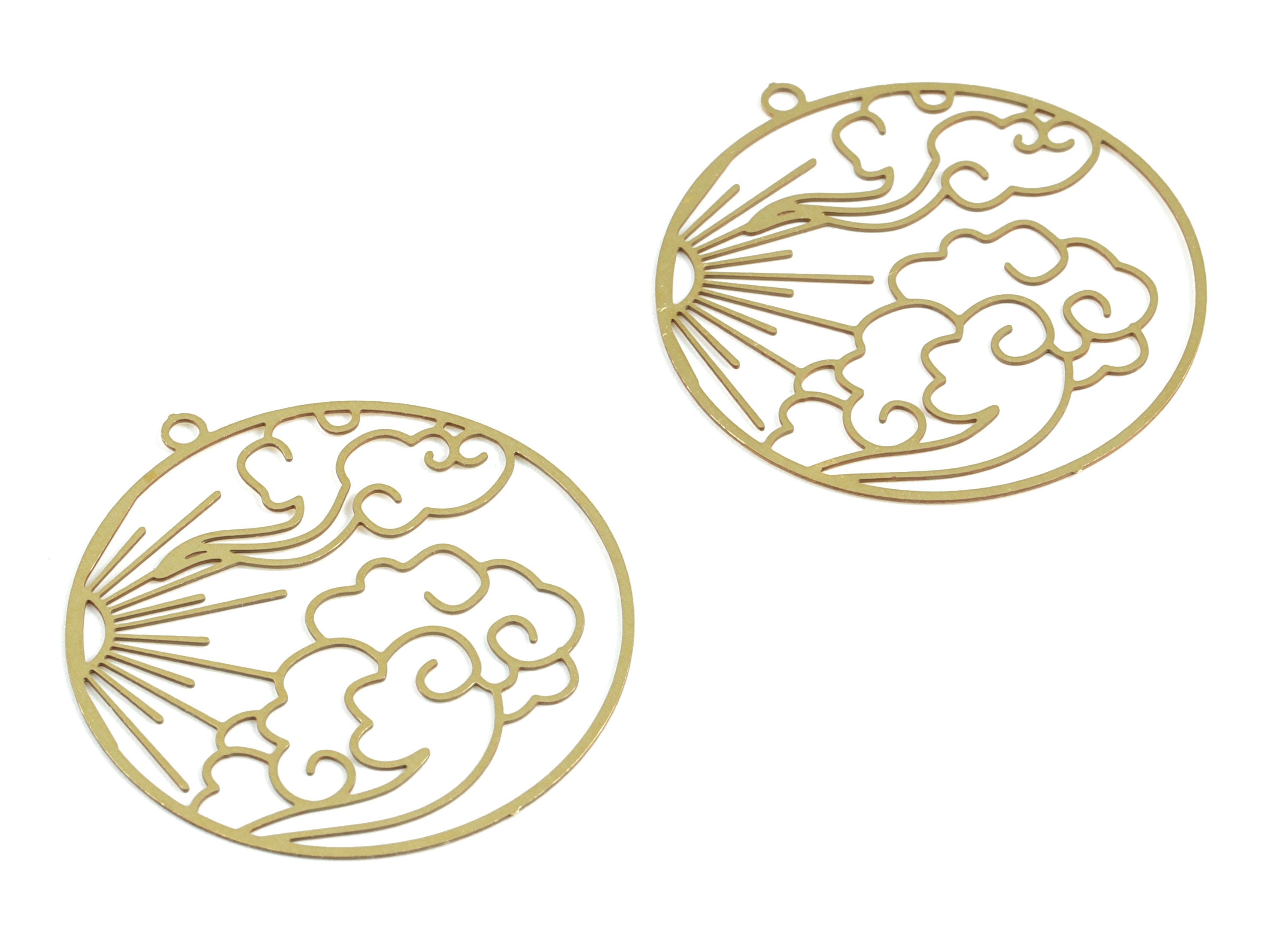 Brass Cloud Sun Circle Earring Charms - Raw Brass Sun Clouds Round Pendant - Earring Findings - Jewelry Supplies - 32.1x29.6x0.3mm - JJB6285 - DOMEDBAZAAR
