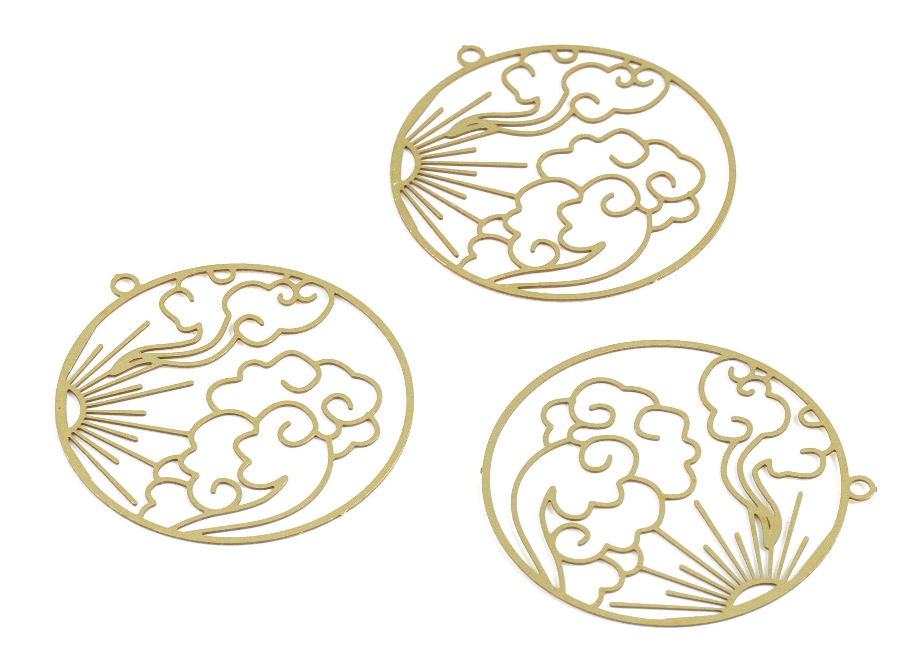 Brass Cloud Sun Circle Earring Charms - Raw Brass Sun Clouds Round Pendant - Earring Findings - Jewelry Supplies - 32.1x29.6x0.3mm - JJB6285 - DOMEDBAZAAR