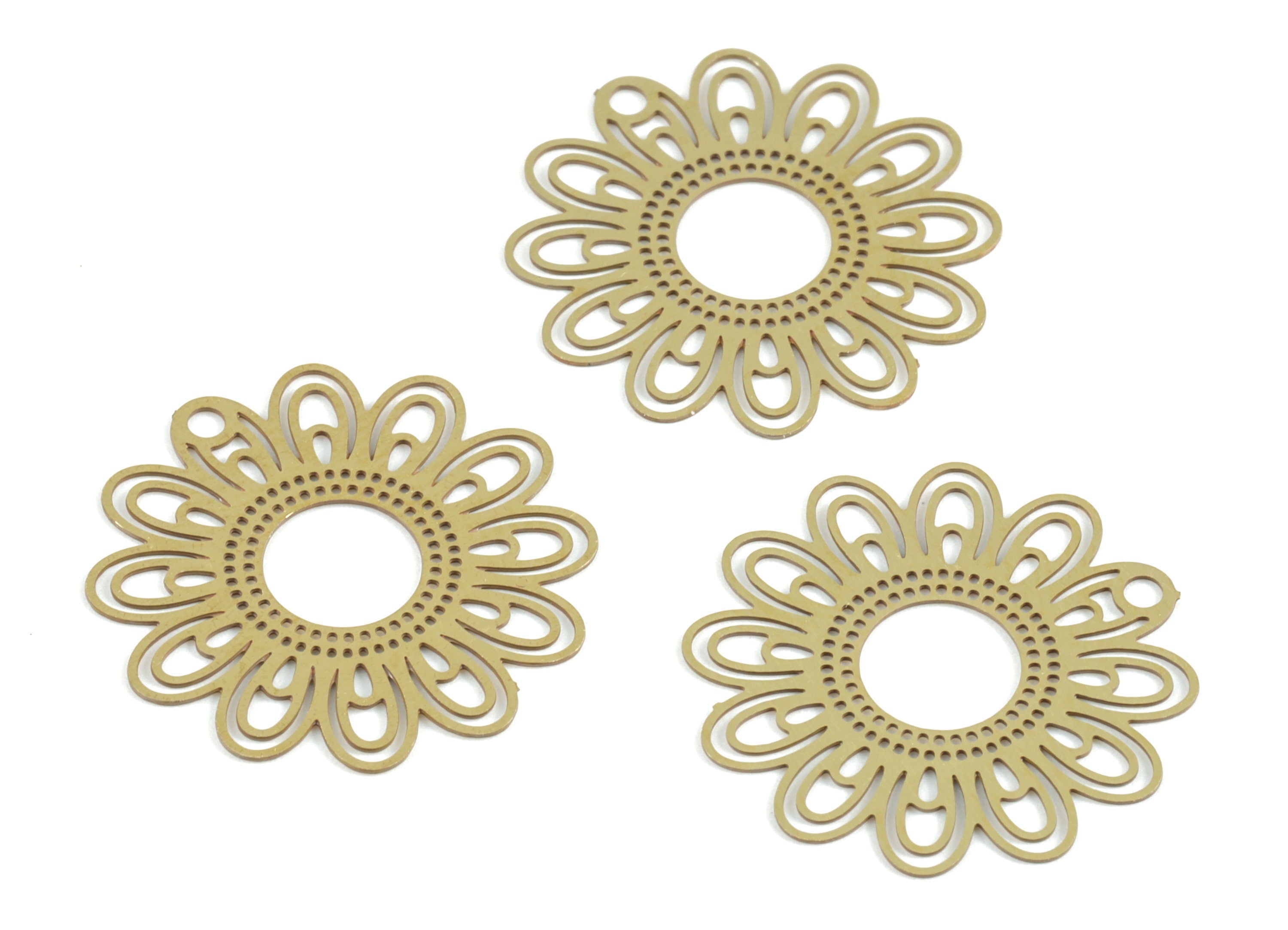 Brass Round Flower Earring Charms - Raw Brass Circle Flower Pendant - Earring Findings - Jewelry Supplies - 19.28x19.28x0.3mm - JJC11769 - DOMEDBAZAAR