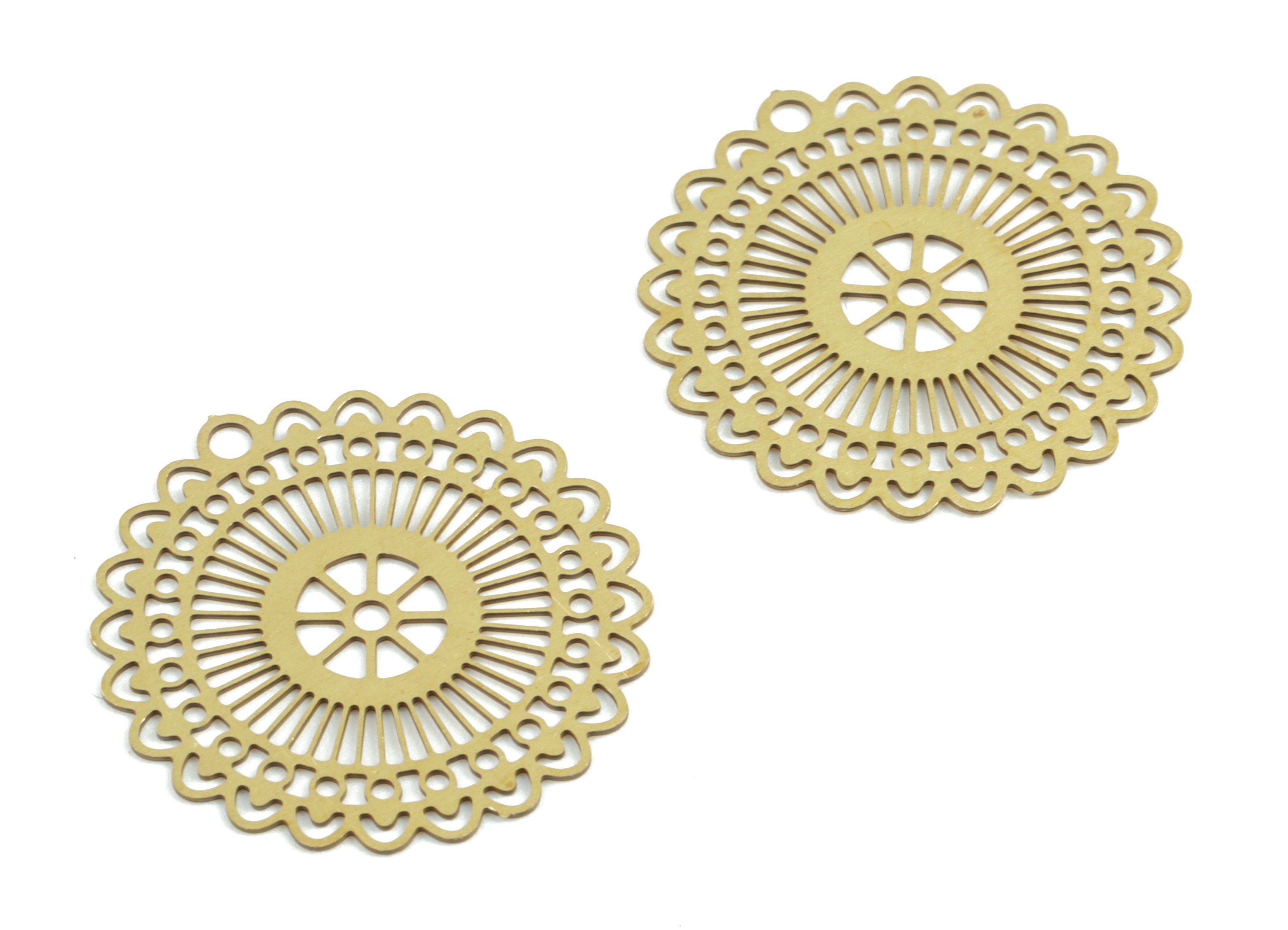 Brass Round Flower Earring Charms - Raw Brass Circle Flower Pendant - Earring Findings - Jewelry Supplies - 20.22x19.61x0.3mm - JJC11766 - DOMEDBAZAAR