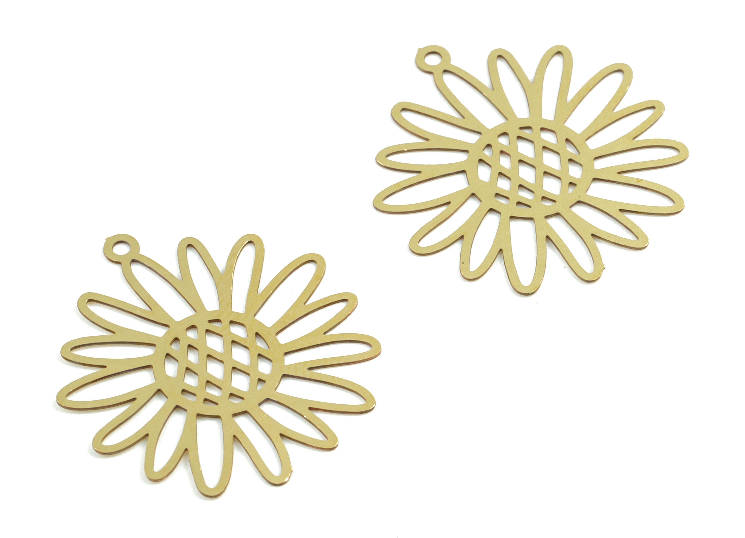 Raw Brass Sunflower Earring Charm – Filigree Sunflower Pendant Charm – Earring Findings – Jewellery Supplies- 25.35× 23.5× 0.28mm - JJC11758 - DOMEDBAZAAR
