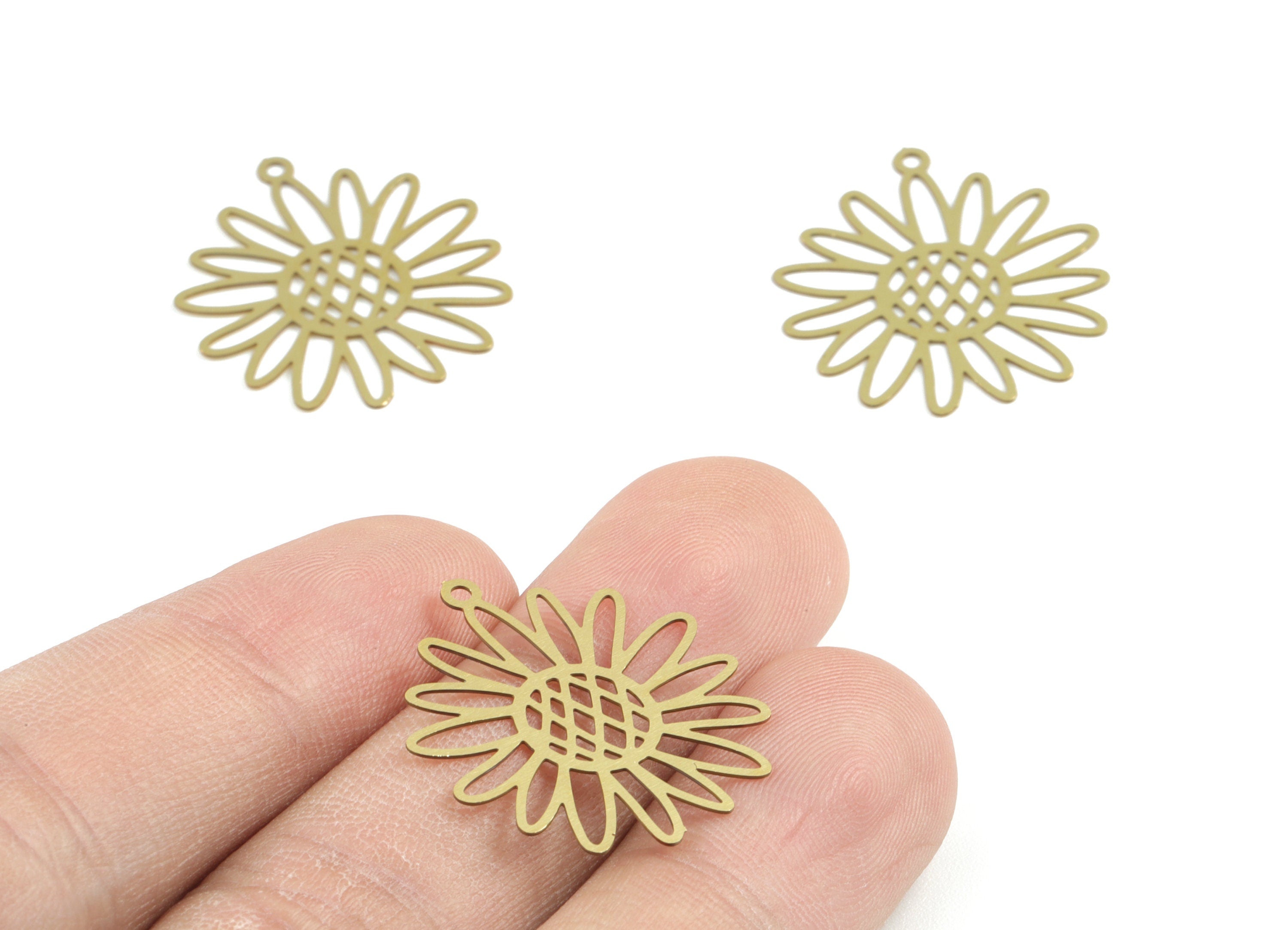 Raw Brass Sunflower Earring Charm – Filigree Sunflower Pendant Charm – Earring Findings – Jewellery Supplies- 25.35× 23.5× 0.28mm - JJC11758 - DOMEDBAZAAR