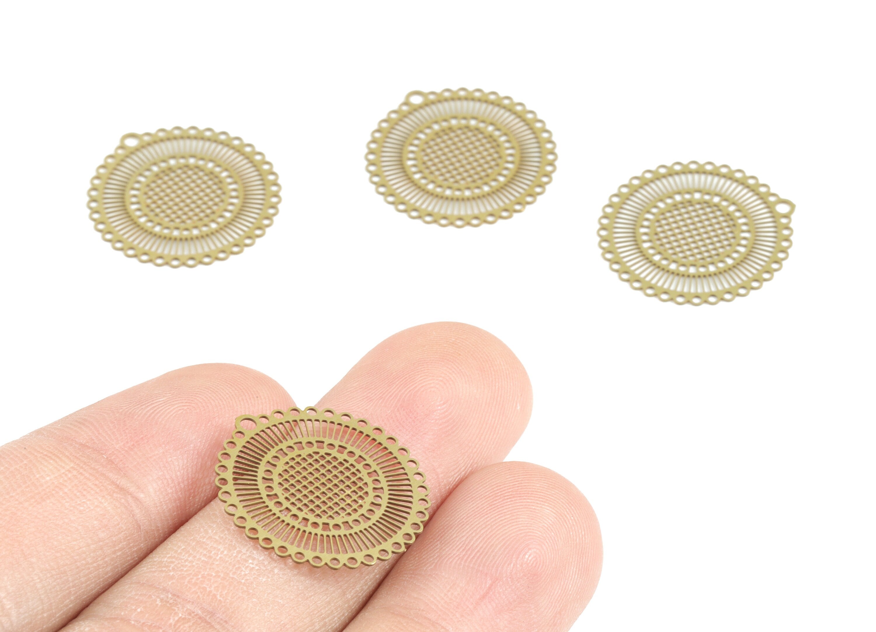Brass Round Flower Earring Charms - Raw Brass Circle Flower Pendant - Earring Findings - Jewelry Supplies - 20.81x19.69x0.29mm - JJC11763 - DOMEDBAZAAR