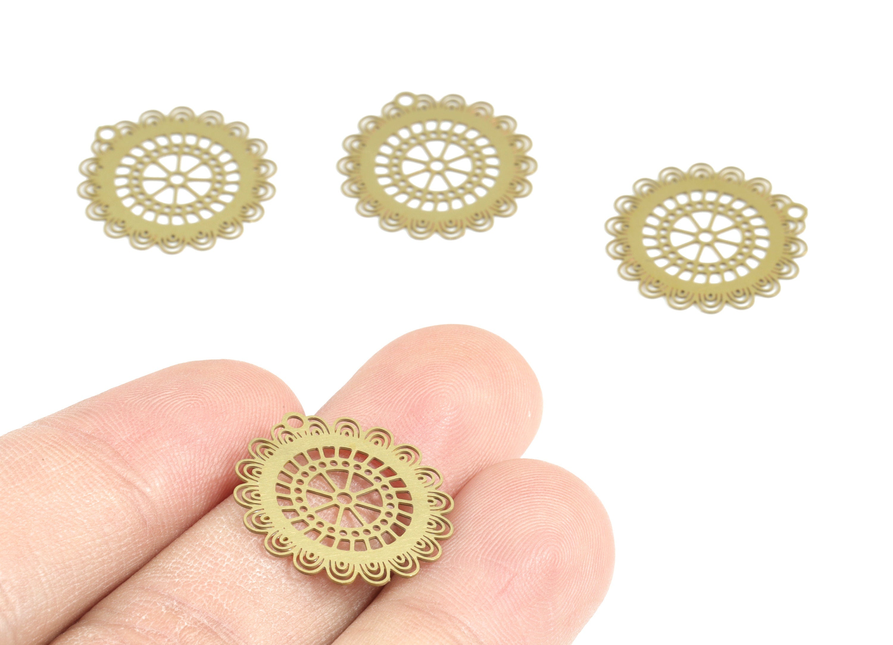 Brass Round Flower Earring Charms - Raw Brass Circle Flower Pendant - Earring Findings - Jewelry Supplies - 20.65x19.59x0.3mm - JJC11767 - DOMEDBAZAAR