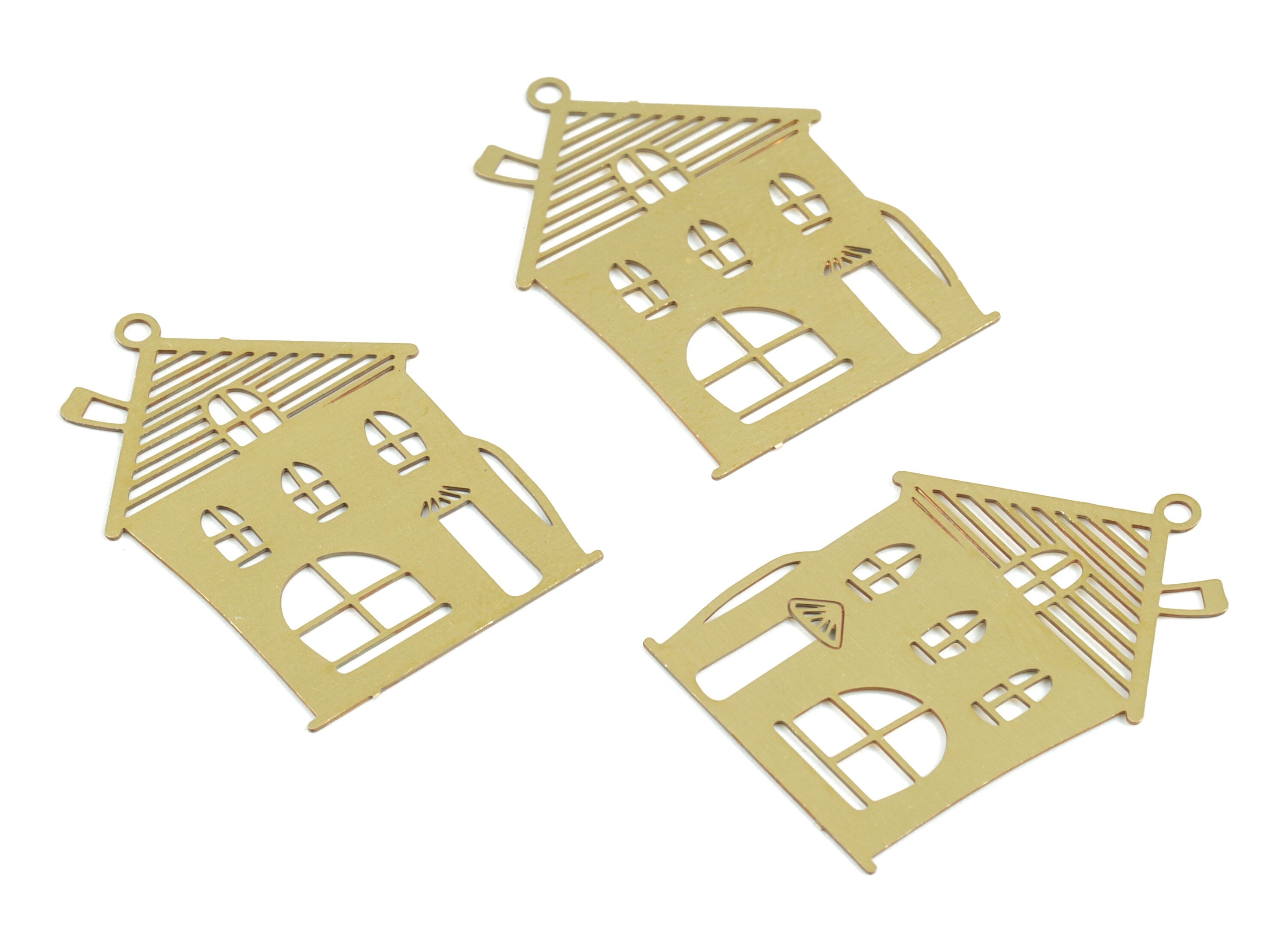 Raw Brass House Pendant – Home Earring charm – Jewelry Making Supplies – Brass House Earring Charm - 27.93× 20.19× 0.29mm - JJC11768 - DOMEDBAZAAR