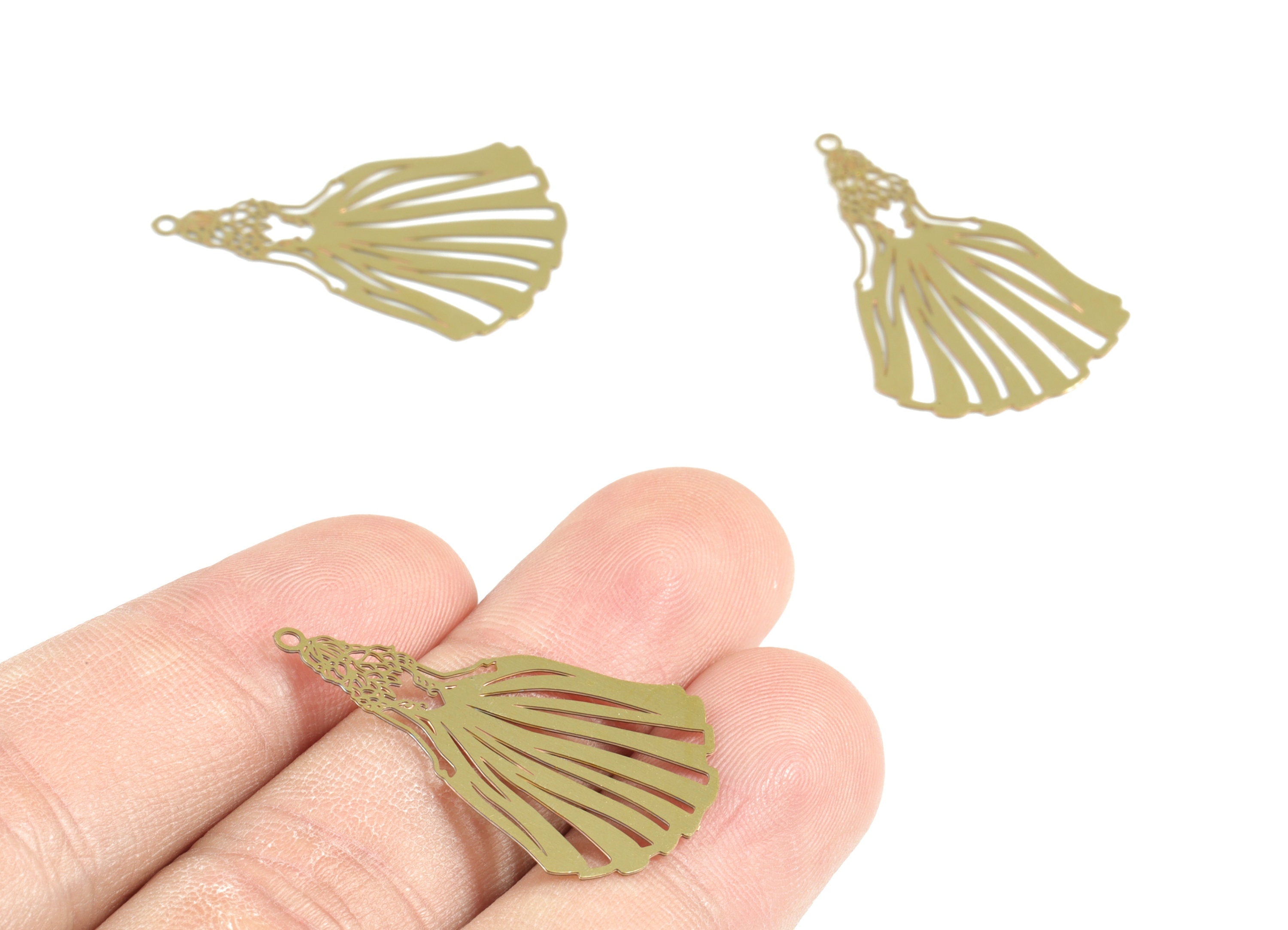 Brass Princess Earring Charms - Raw Brass Princess Pendant - Earring Findings - Jewelry Supplies - 32.4x21.27x0.3mm - JJC11786 - DOMEDBAZAAR