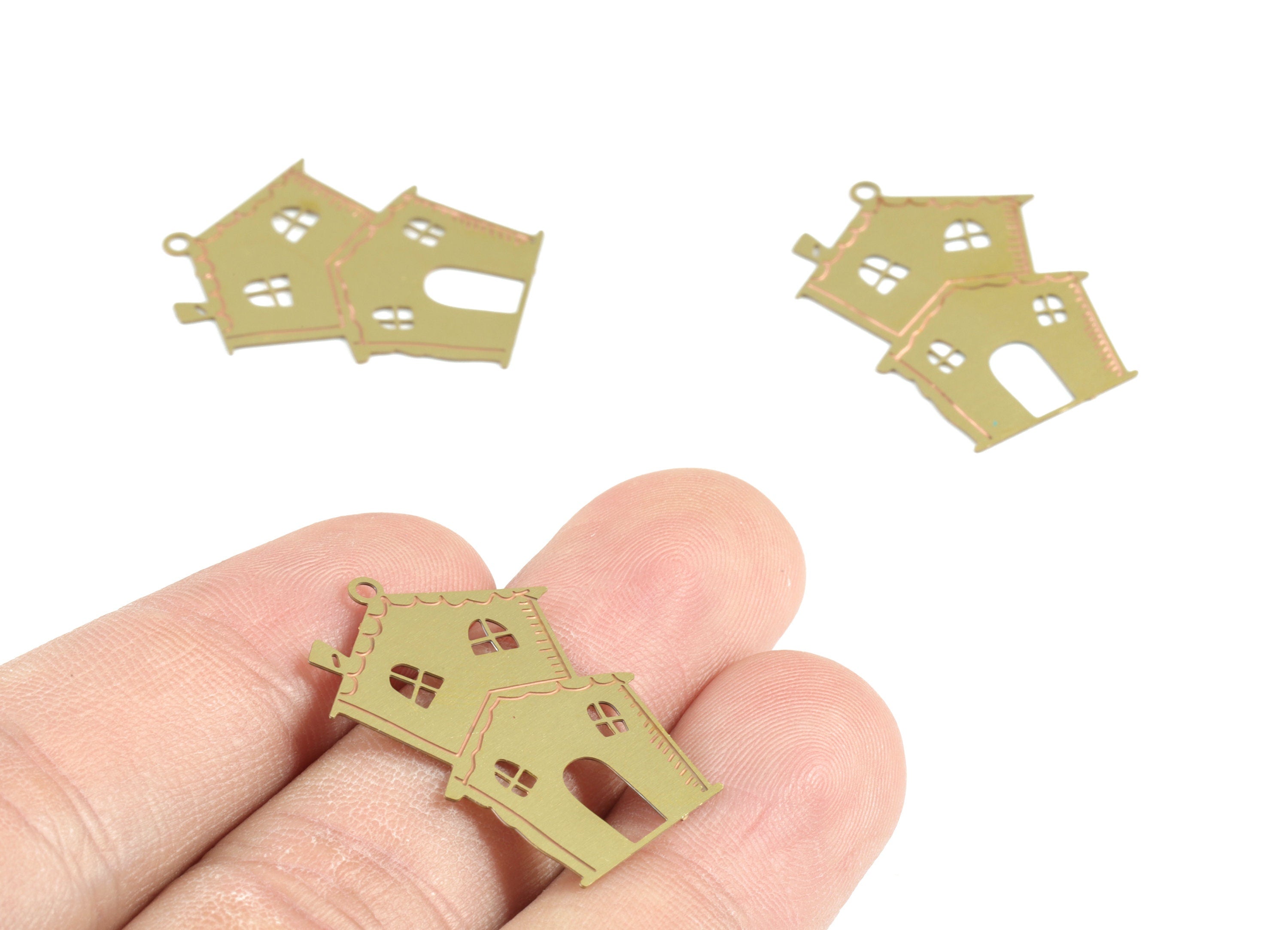 Brass House Earring Charms - Raw Brass Home Pendant - Earring Findings - Jewelry Supplies - 27.9x20.78x0.3mm - JJC11764 - DOMEDBAZAAR