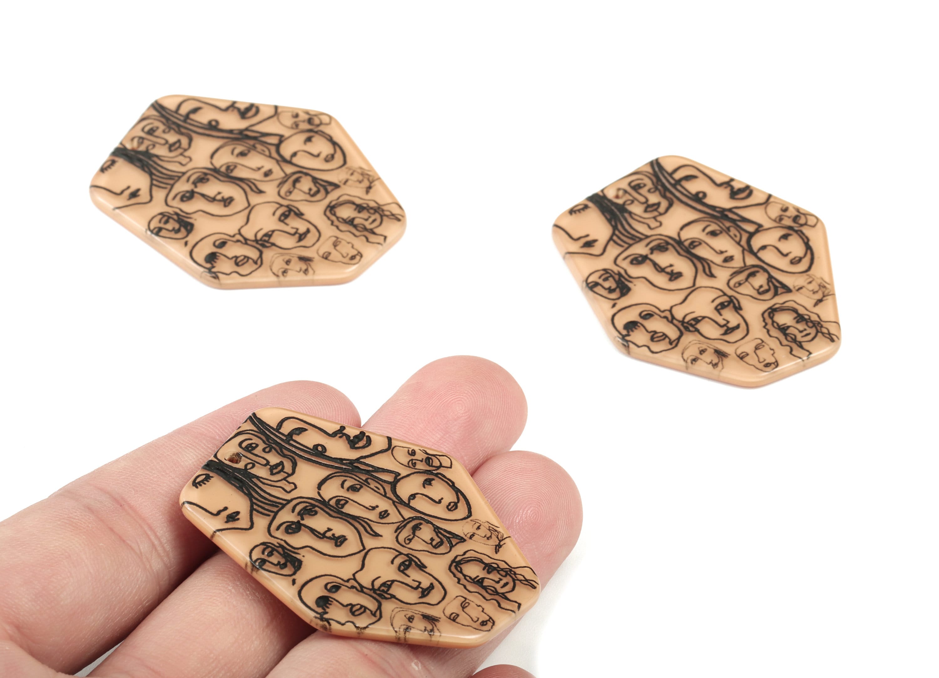 Acrylic Faces Hexagon Earring Charms - Acrylic Face Hexagon Bron Charms - Earring Findings - Jewelry Supplies - 45.24x39.3x2.59mm - AC2039 - DOMEDBAZAAR