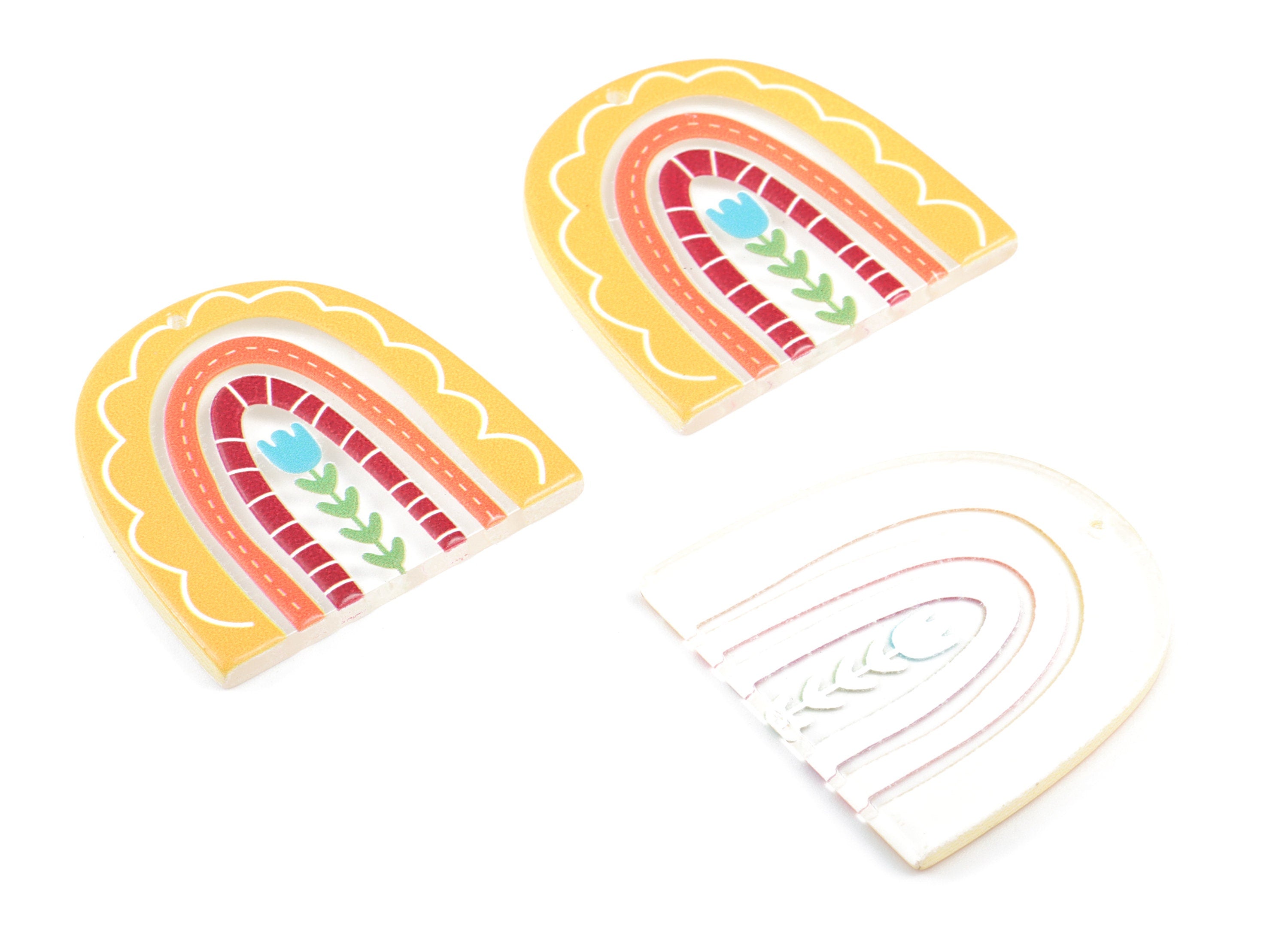 Acrylic Rainbow Earring Charms - Acrylic Rainbow Flower Pandant - Earring Findings - Jewelry Supplies - 36.66x36.17x2.87mm - AC2020A - DOMEDBAZAAR