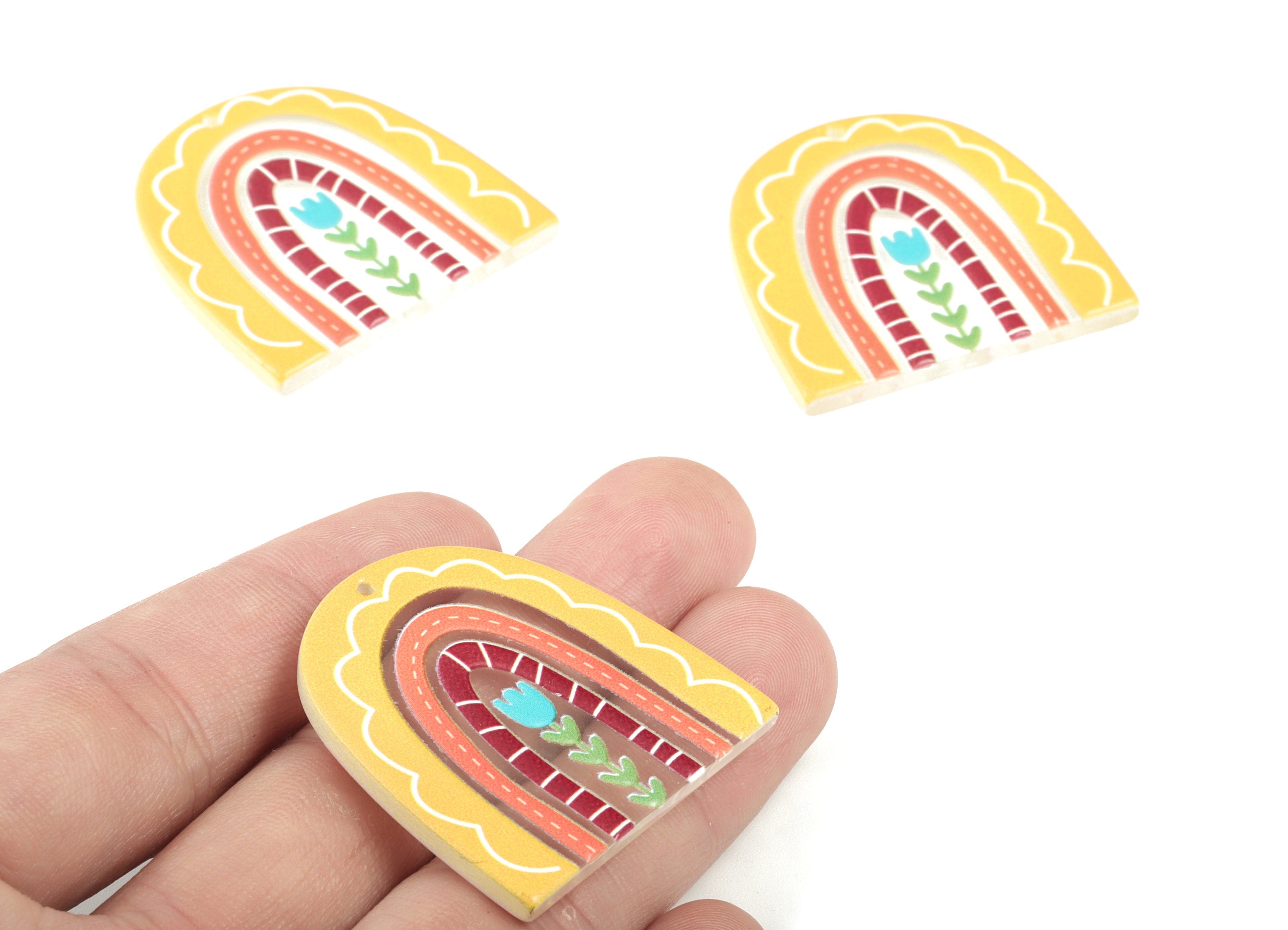 Acrylic Rainbow Earring Charms - Acrylic Rainbow Flower Pandant - Earring Findings - Jewelry Supplies - 36.66x36.17x2.87mm - AC2020A - DOMEDBAZAAR