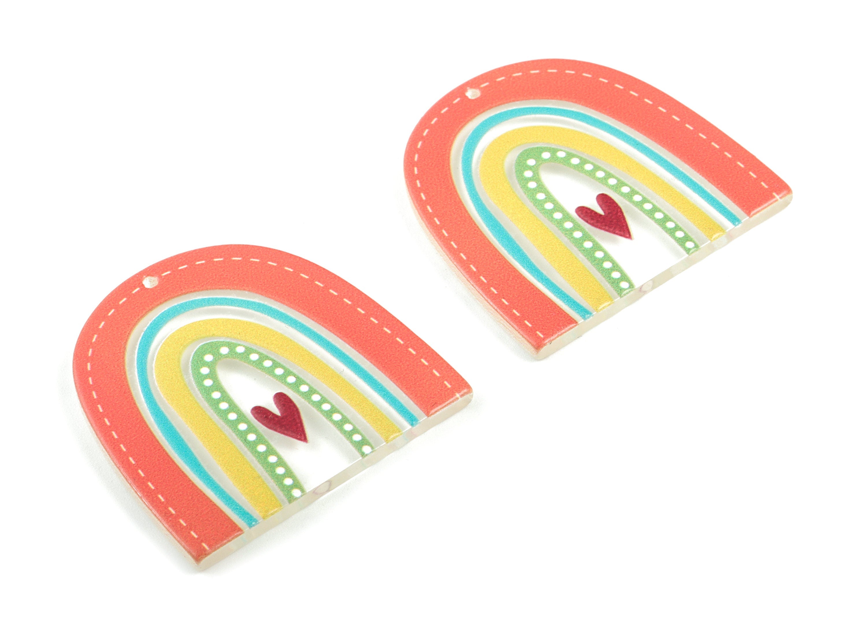 Acrylic Rainbow Earring Charms - Acrylic Rainbow Heart Pandant - Earring Findings - Jewelry Supplies - 36.61x36.09x3mm - AC2020B - DOMEDBAZAAR