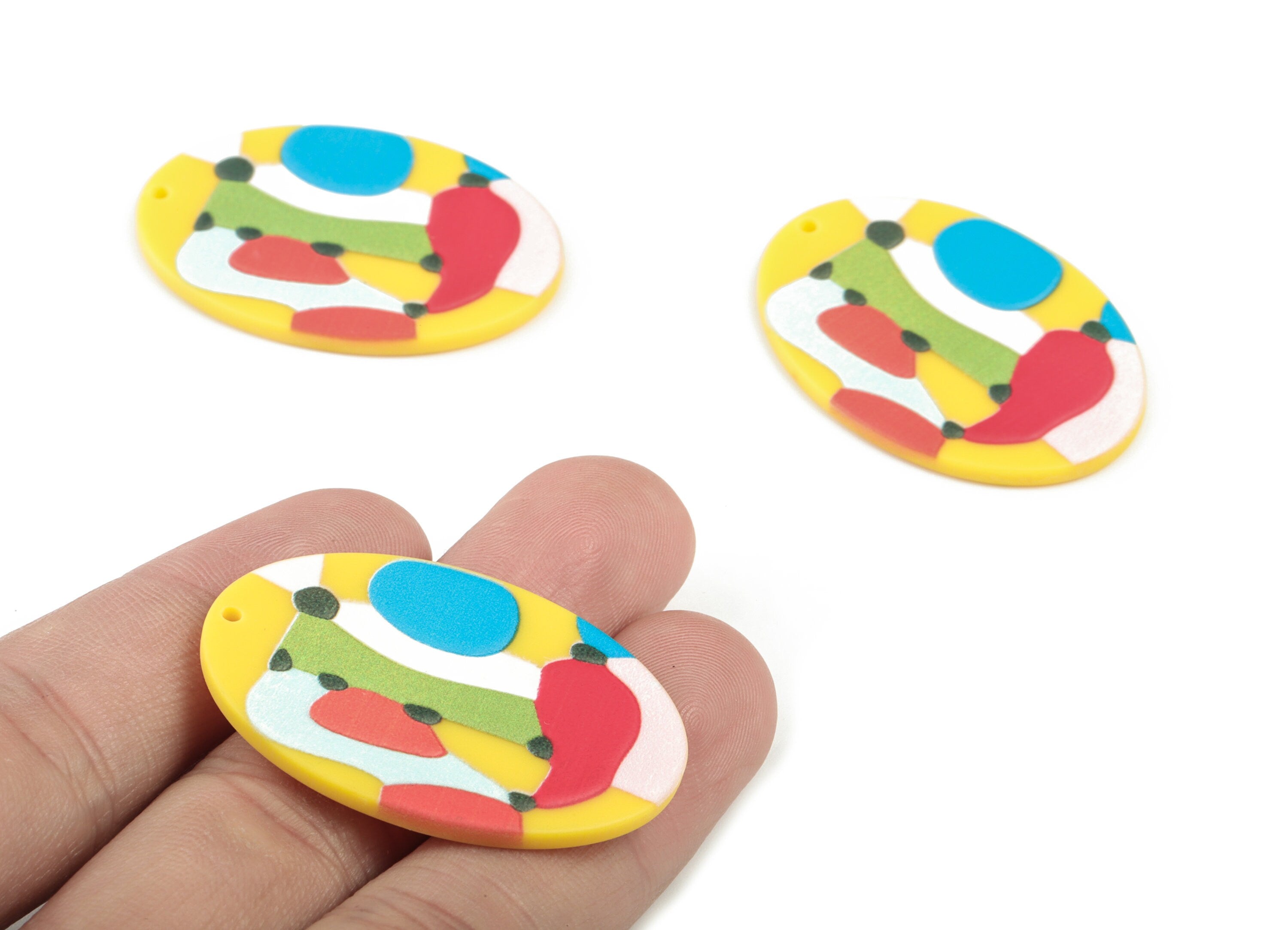 Acrylic Oval Earring Charms - Acrylic Colorful Circle Pandant - Earring Findings - Jewelry Supplies - 40.63x28.64x2.79mm - AC2047 - DOMEDBAZAAR