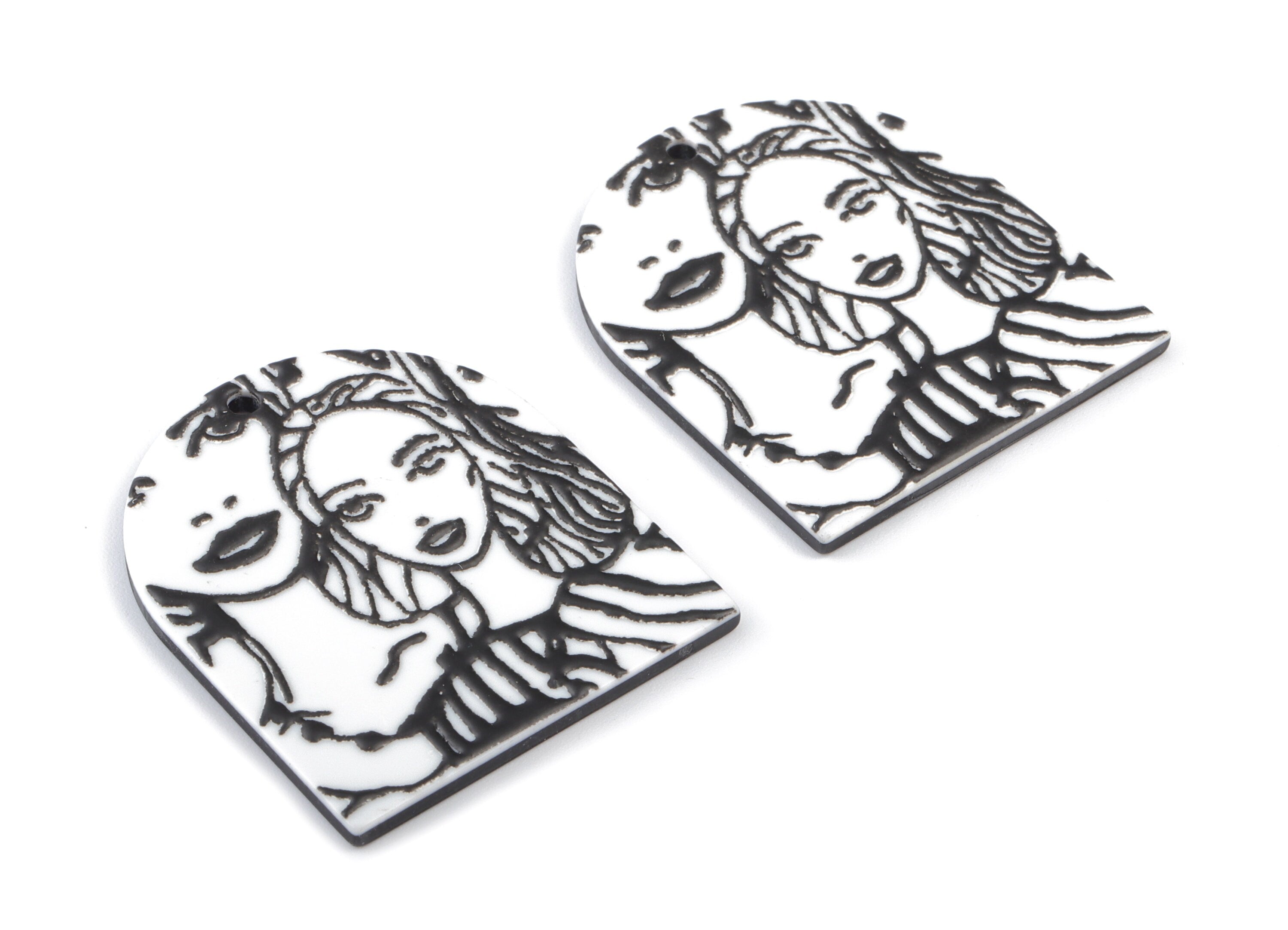 Acrylic Faces D Earring Charms - Acrylic Oval Pandant - Earring Findings - Jewelry Supplies - 36.92x31.59x2.47mm - AC2050 - DOMEDBAZAAR