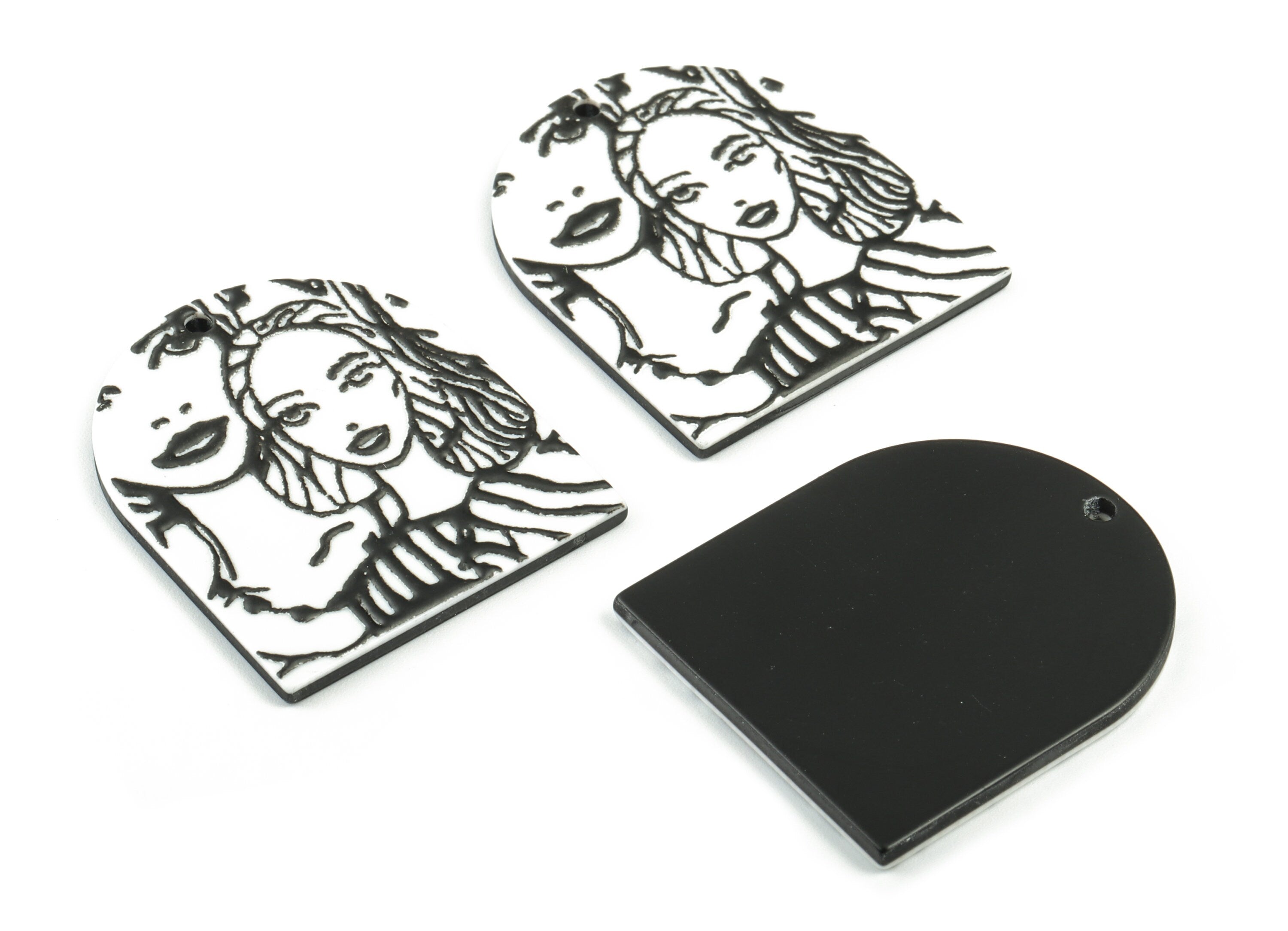 Acrylic Faces D Earring Charms - Acrylic Oval Pandant - Earring Findings - Jewelry Supplies - 36.92x31.59x2.47mm - AC2050 - DOMEDBAZAAR