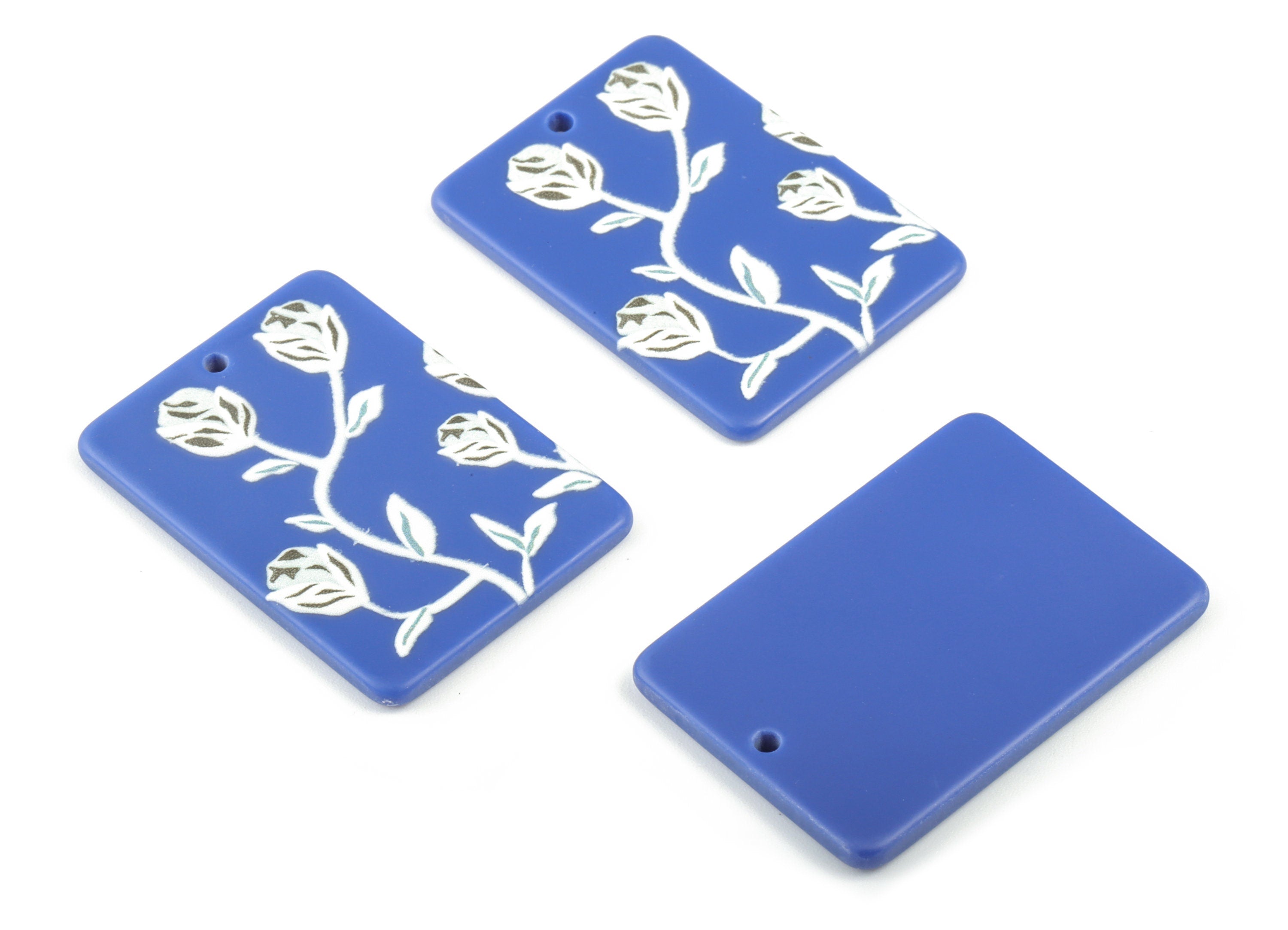 Acrylic Flower Earring Charms - Acrylic Blue Flower Rectangle Charm - Earring Findings - Jewelry Supplies - 35.45x25.28x2.71mm - AC2044 - DOMEDBAZAAR