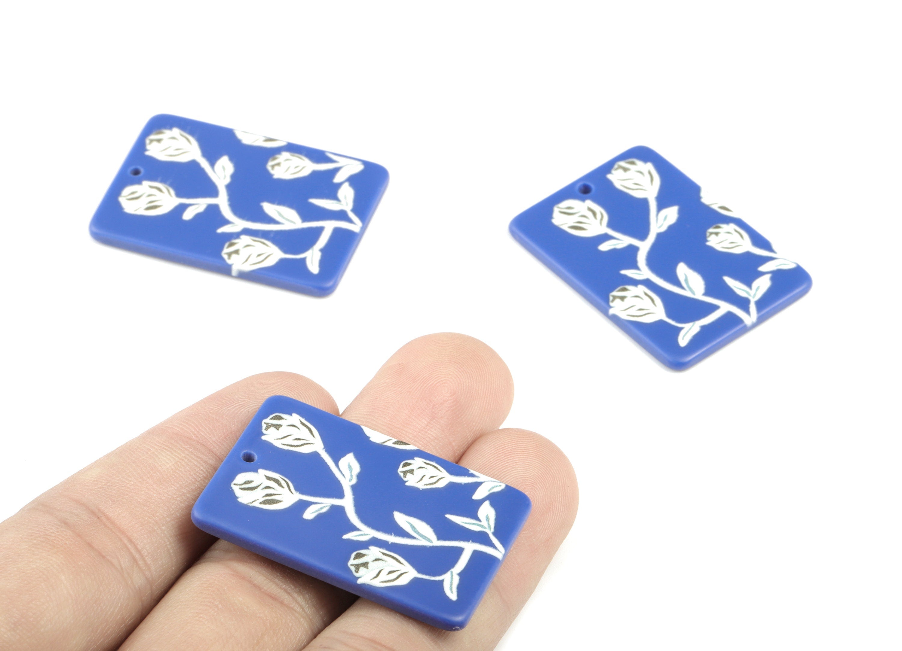 Acrylic Flower Earring Charms - Acrylic Blue Flower Rectangle Charm - Earring Findings - Jewelry Supplies - 35.45x25.28x2.71mm - AC2044 - DOMEDBAZAAR