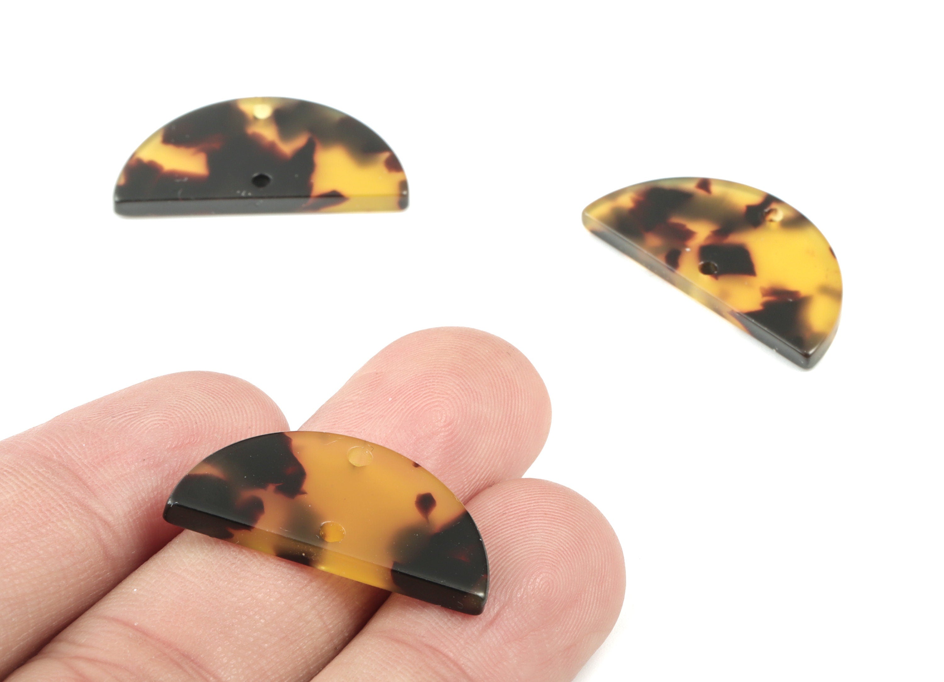Acetate Half Moon Connector - Semi Circle Earring Charms - Tortoise Shell - 2 Holes - Color Code:A02 - 27.1x13.5x2.48mm - AC2019-A02 - DOMEDBAZAAR