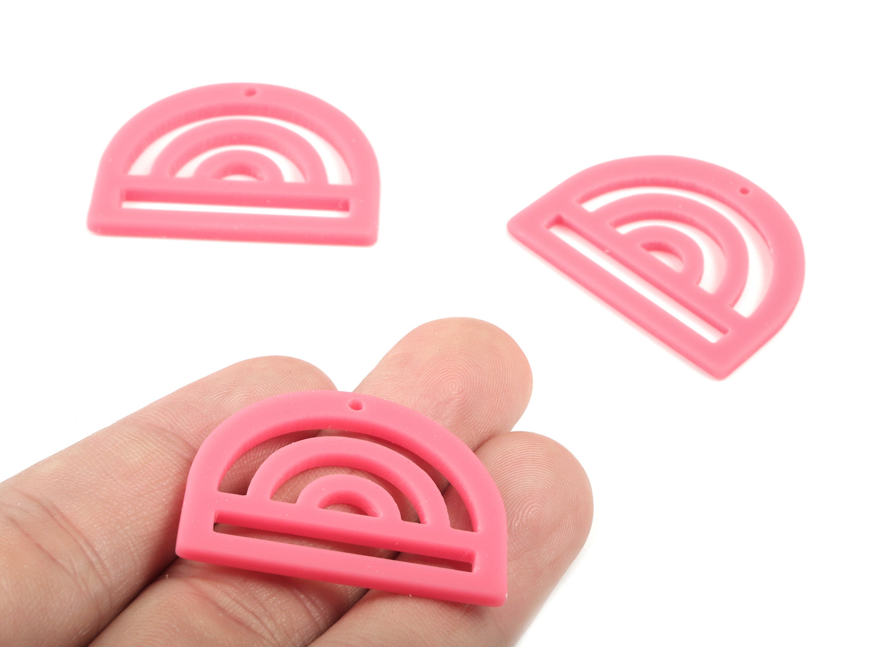 Acrylic Rainbow Earring Charms - Pink Rainbow D Pendant - Jewelry Supplies - Color Code:A484 - 35.29x25.77x2.15mm - AC2029-A484 - DOMEDBAZAAR