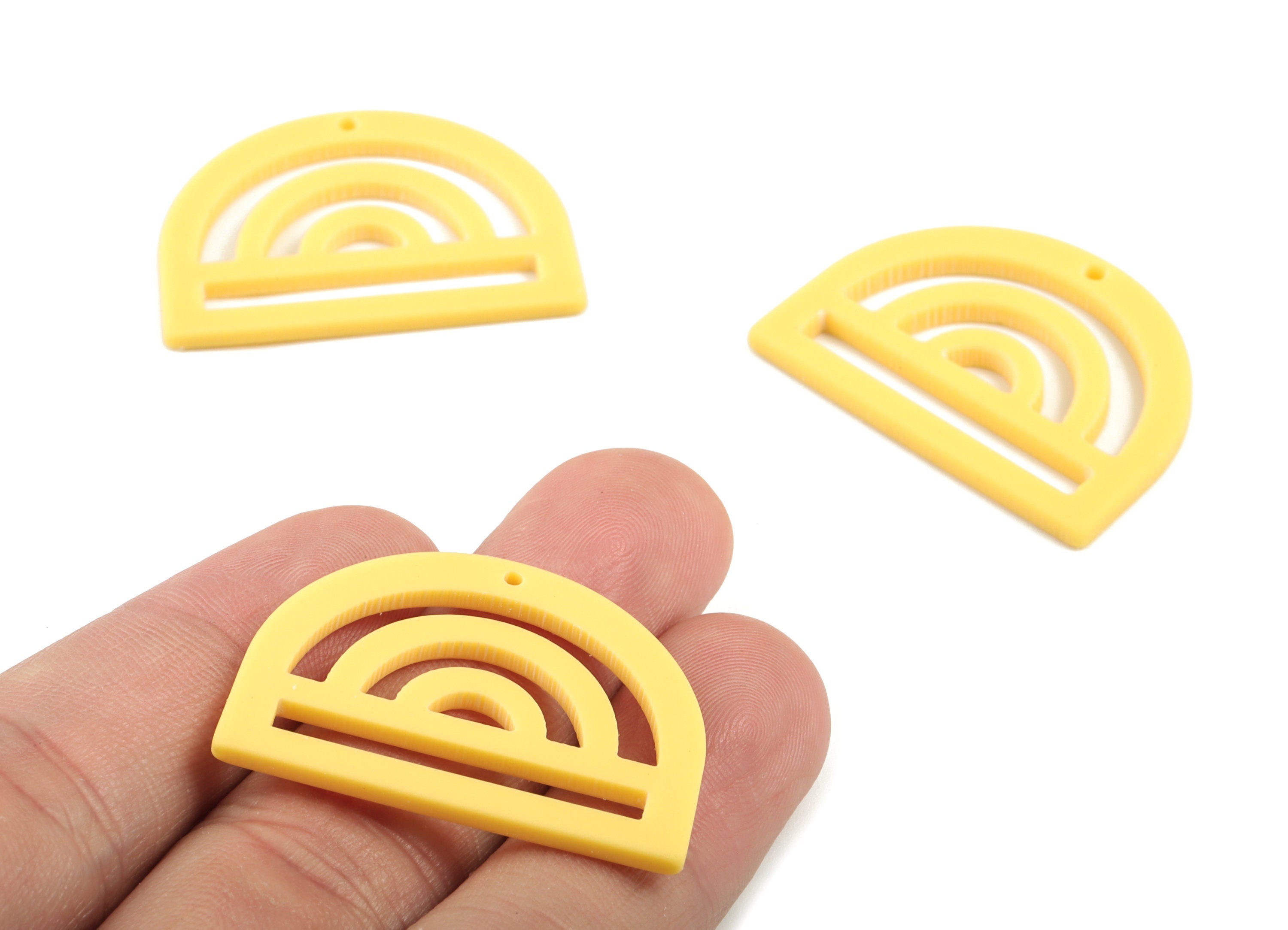 Acrylic Rainbow Earring Charms - Yellow Rainbow D Pendant - Jewelry Supplies - Color Code:A474 - 35.29x25.77x2.15mm - AC2029-A474 - DOMEDBAZAAR