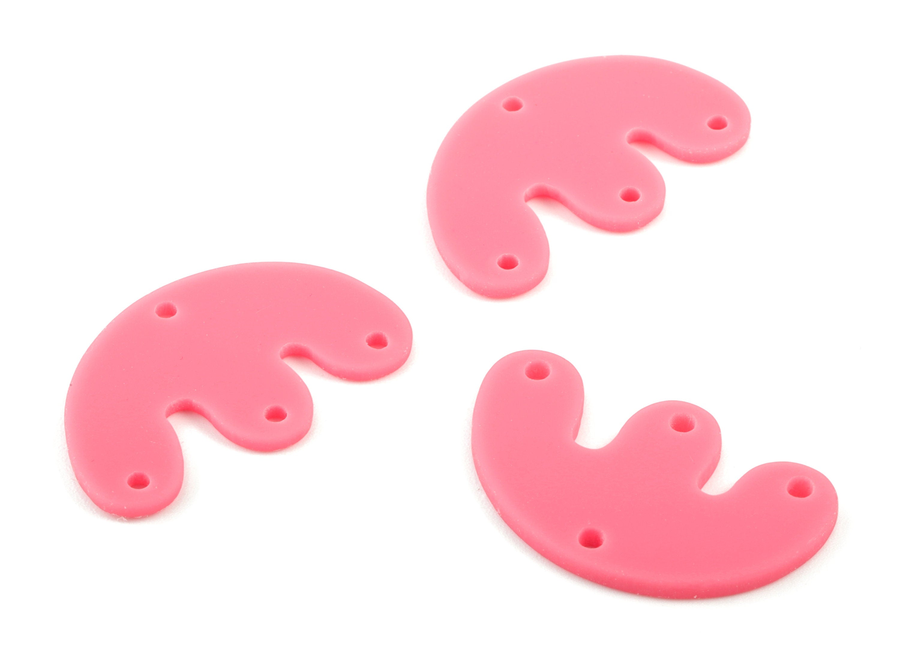 Acrylic D Earring Connector - Pink M Earring Charms - 4 Holes - Jewelry Supplies - Color Code:A484 - 29.66x18.22x2.11mm - AC2035-A484 - DOMEDBAZAAR