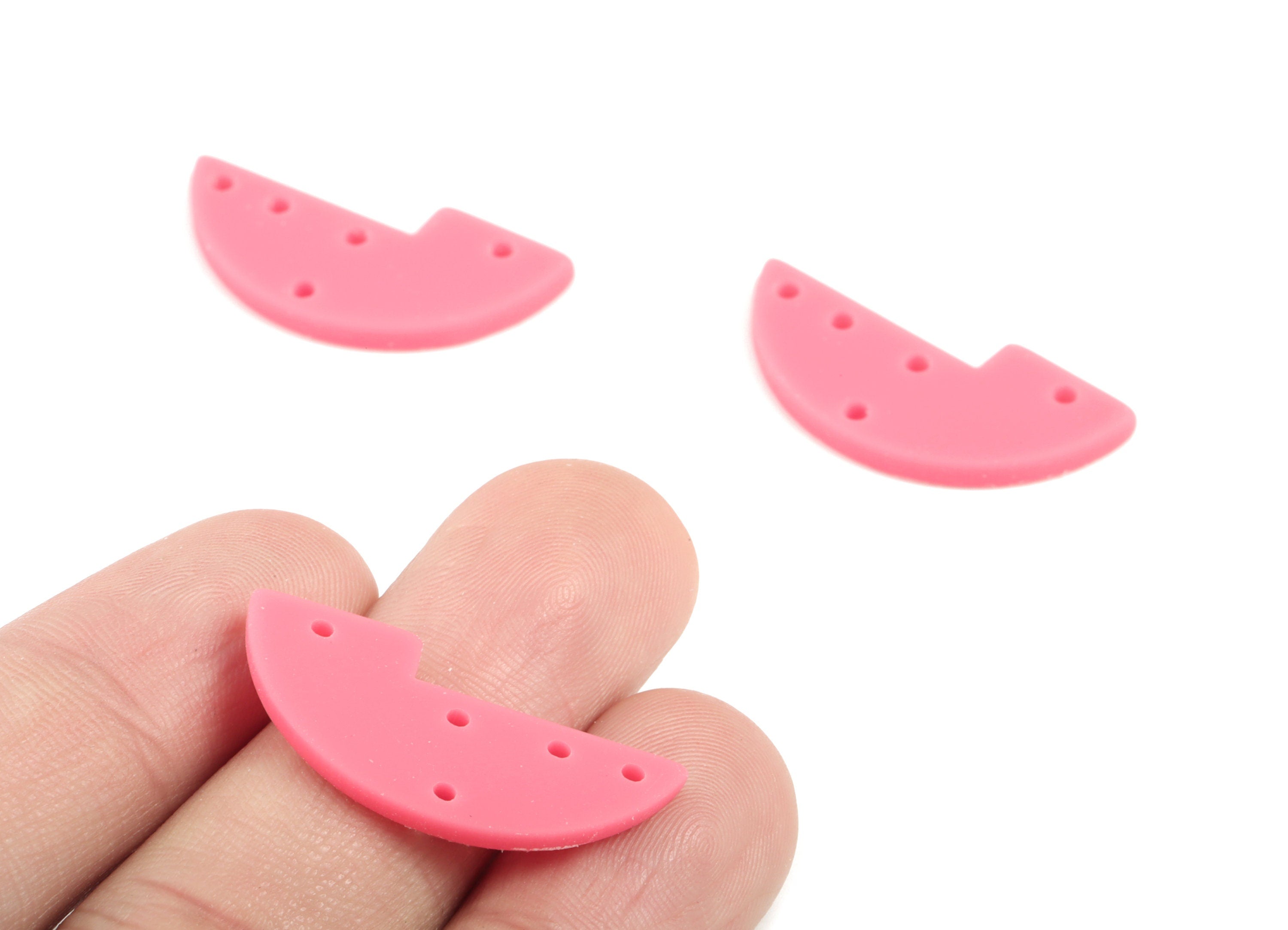 Acrylic Half Moon Earring Connector - Pink Semi Circle Earring Charms - 5 Holes - Color Code:A484 - 29.54x13.22x2.43mm - AC2036-A484 - DOMEDBAZAAR